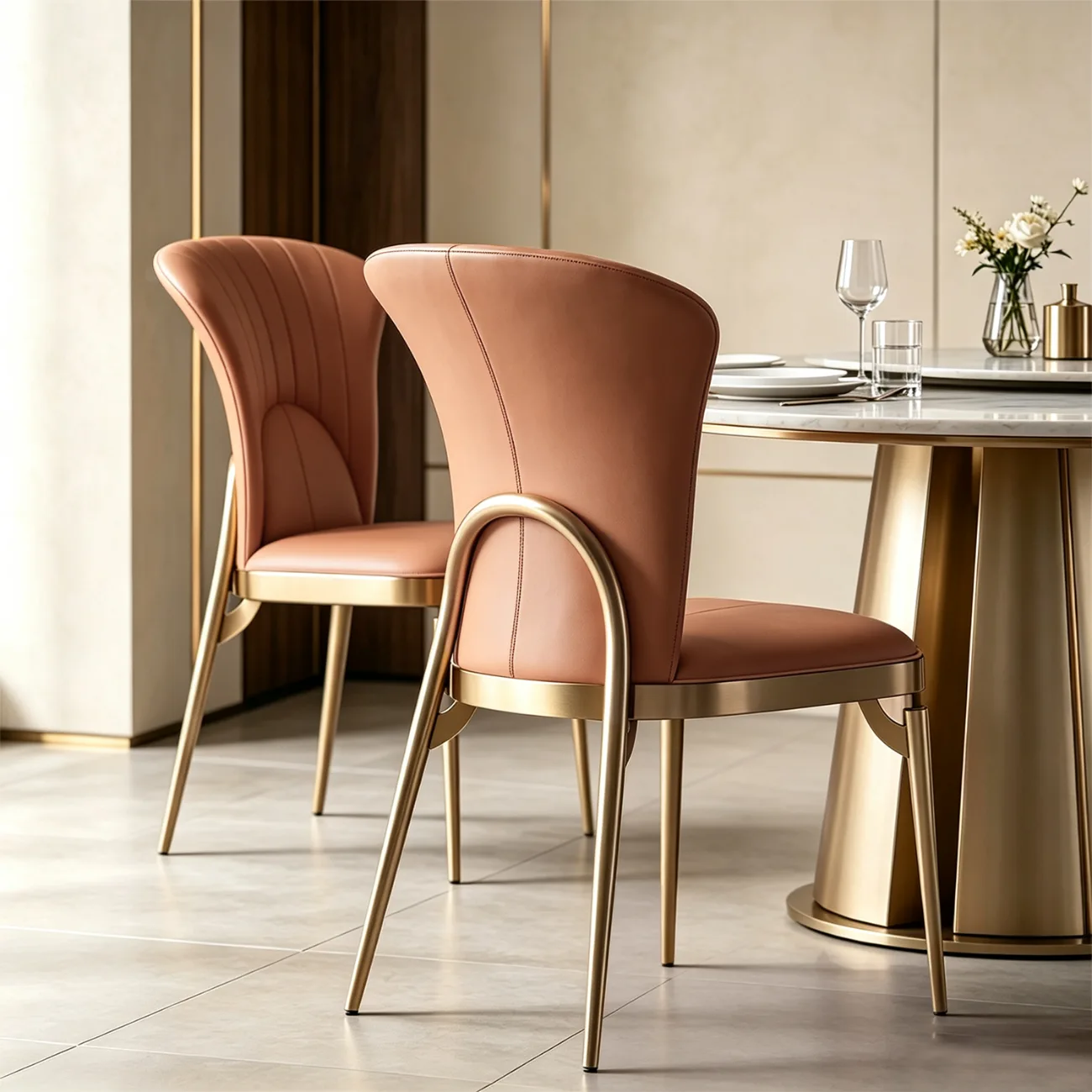Art Deco Microfiber Leather Upholstered Dining Chair with Metal Legs Image - 9 | homeyfad