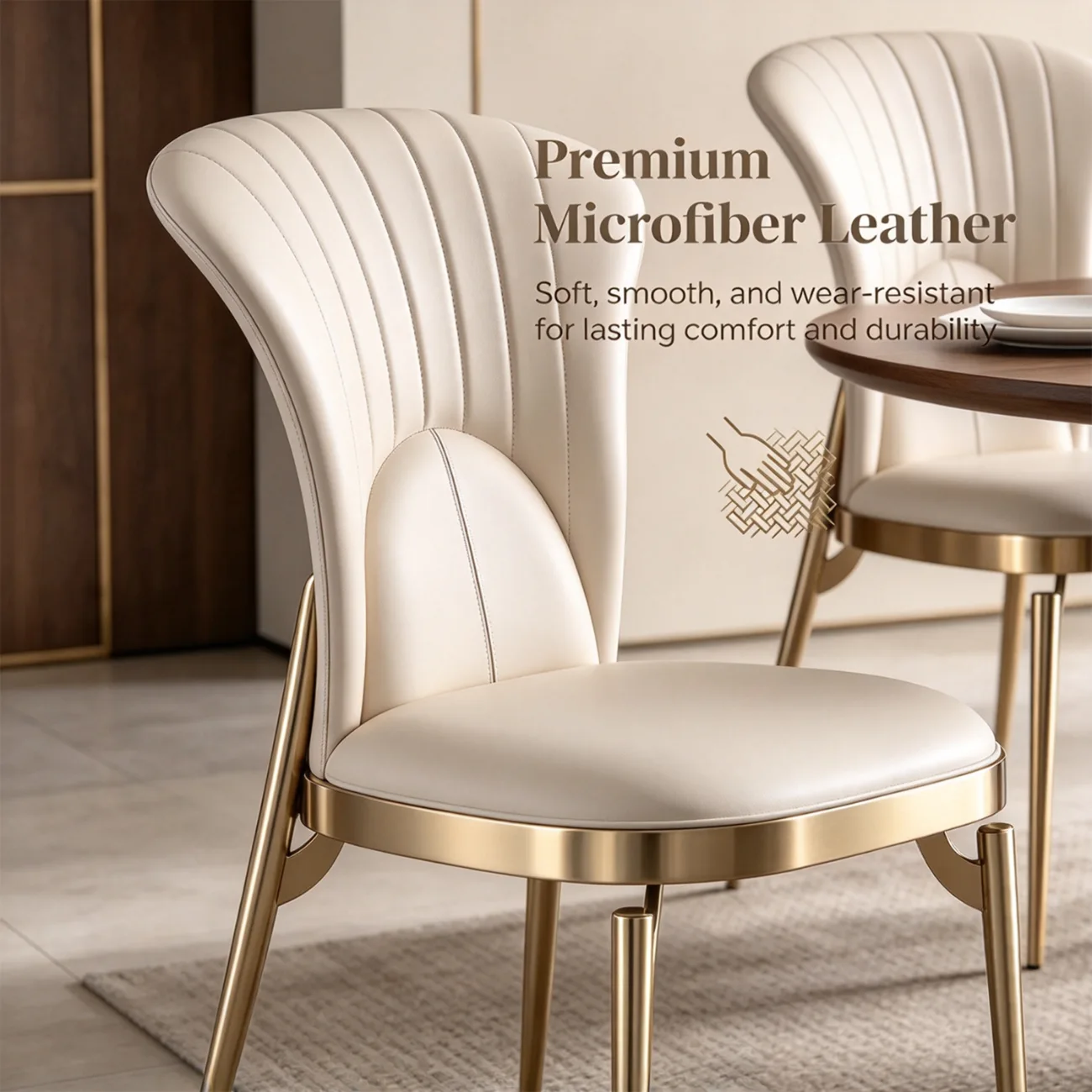 Art Deco Microfiber Leather Upholstered Dining Chair with Metal Legs Image - 3 | homeyfad