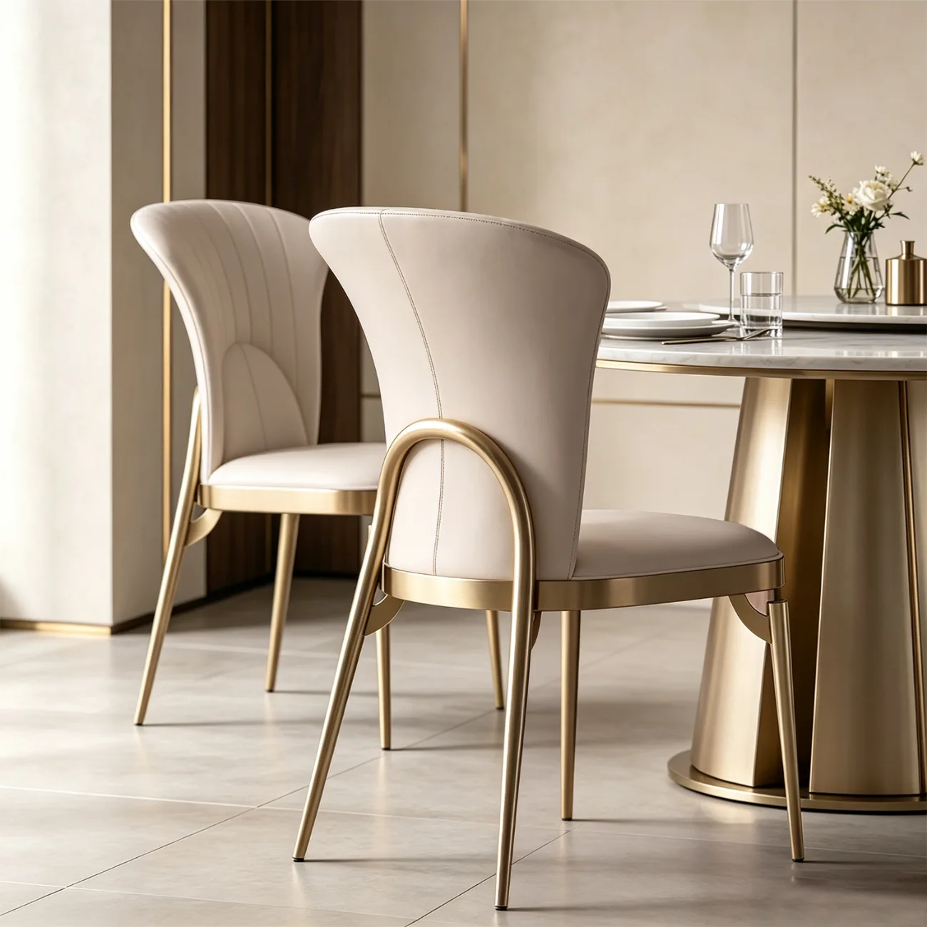 Art Deco Microfiber Leather Upholstered Dining Chair with Metal Legs Image - 2 | homeyfad