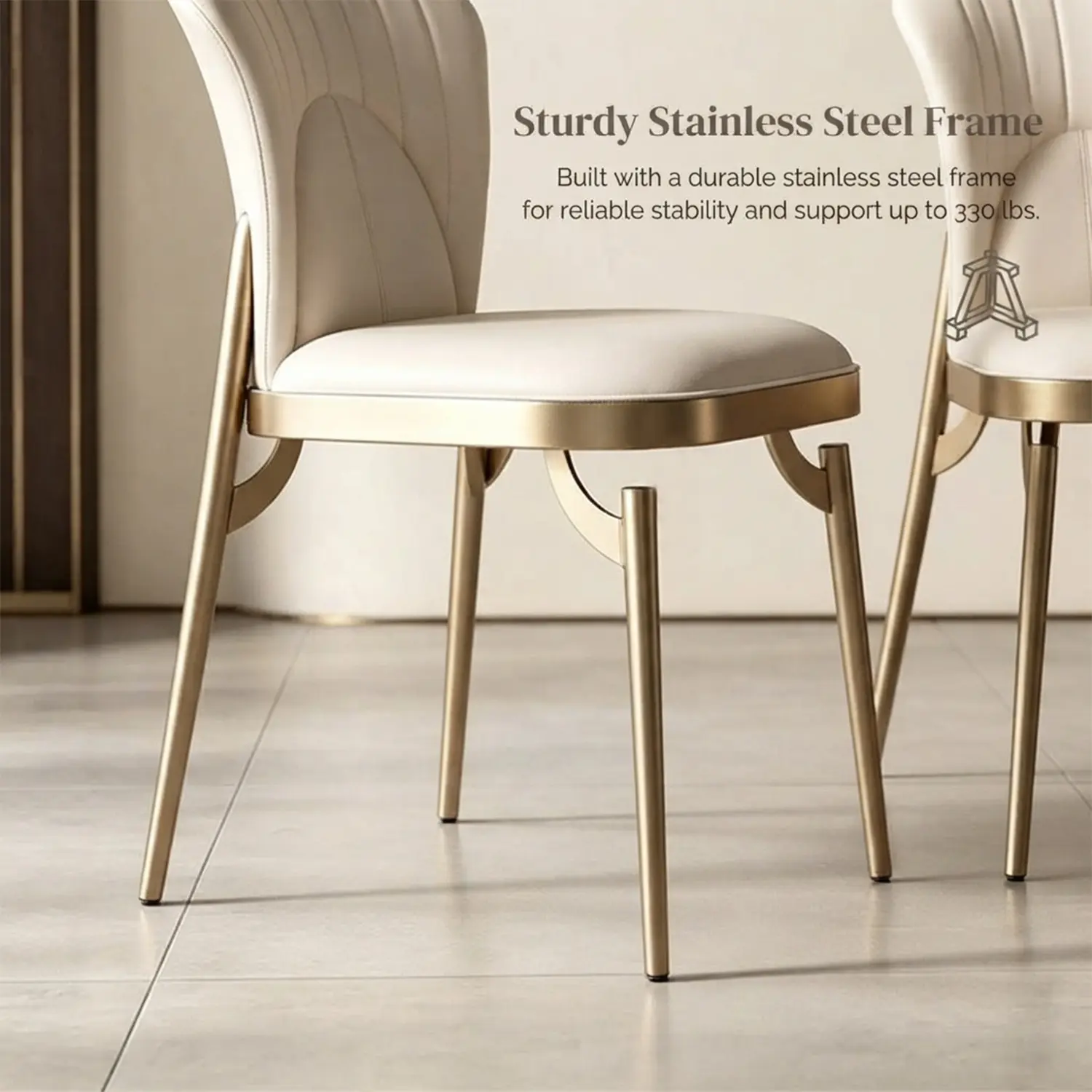 Art Deco Microfiber Leather Upholstered Dining Chair with Metal Legs Image - 5 | homeyfad
