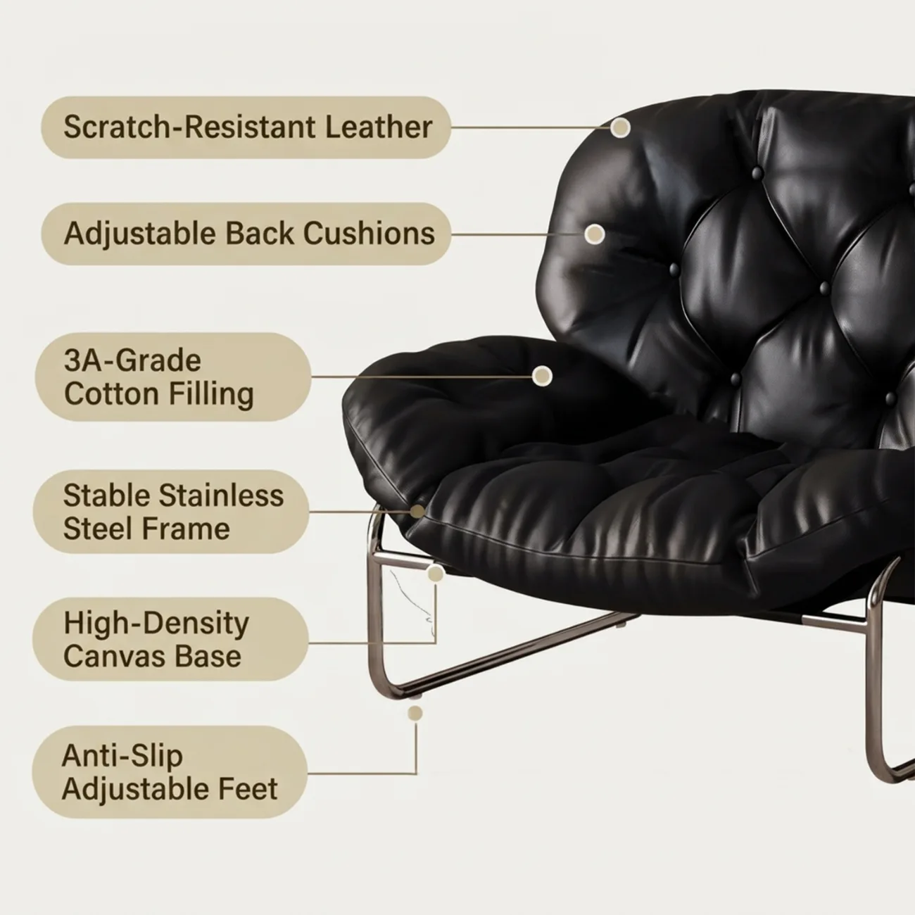 Oversized Modern Tufted Back Faux Leather Accent Armchair Image - 8 | homeyfad