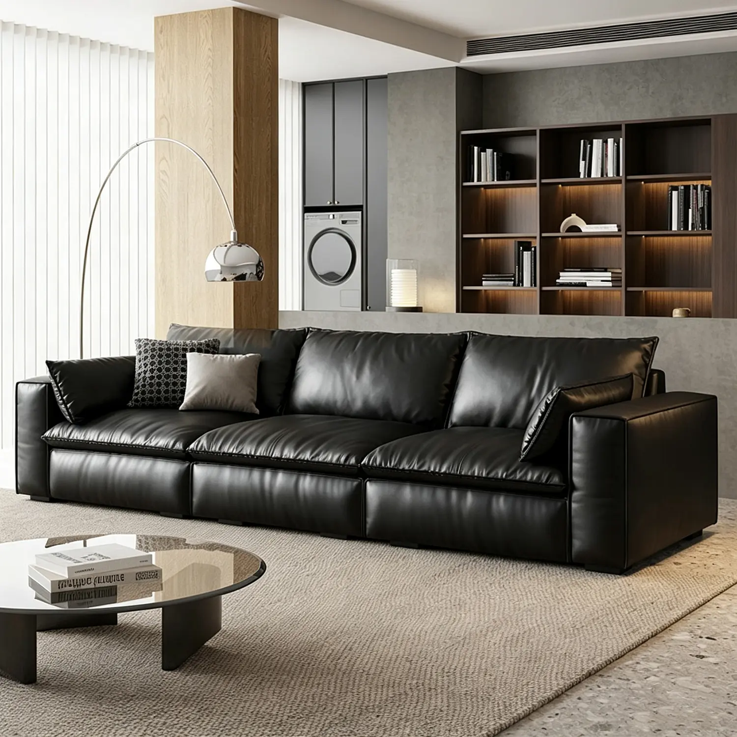 3-Seater Black Luxurious Genuine Leather Modular Sofa with Solid Wood Frame Image - 8 | homeyfad