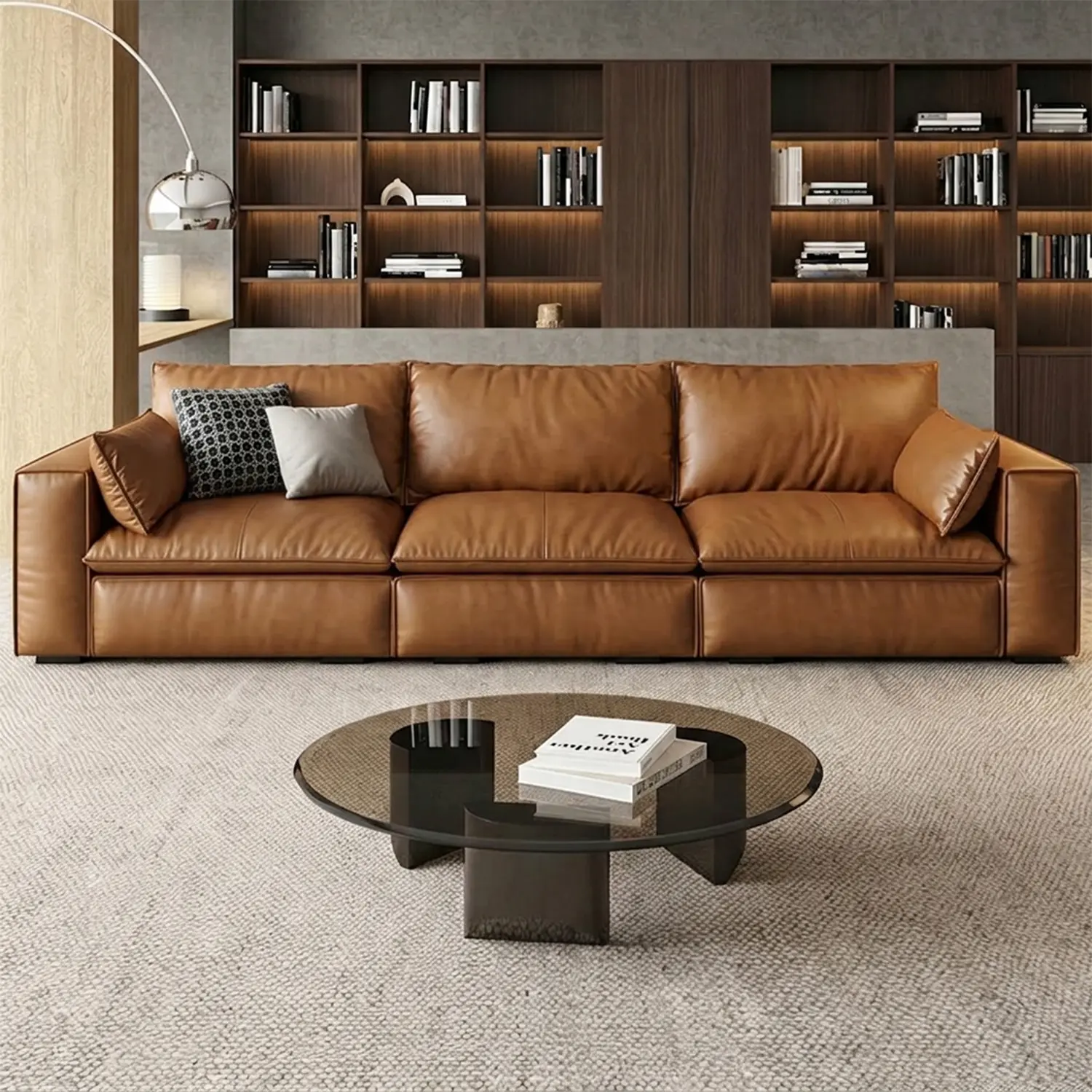 Luxurious Genuine Leather Modular Sofa with Solid Wood Frame Image - 3 | homeyfad