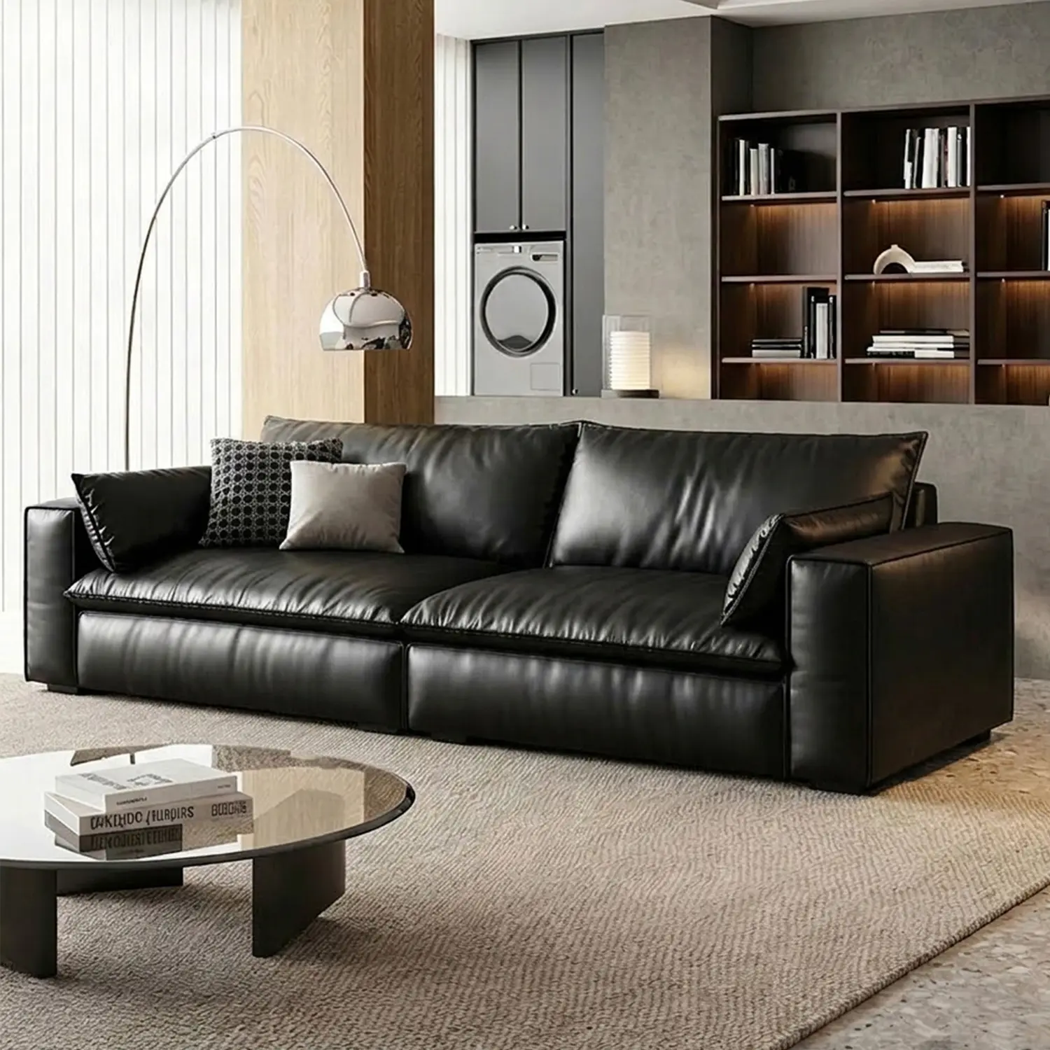 2-Seater Black Luxurious Genuine Leather Modular Sofa with Solid Wood Frame Image - 10 | homeyfad