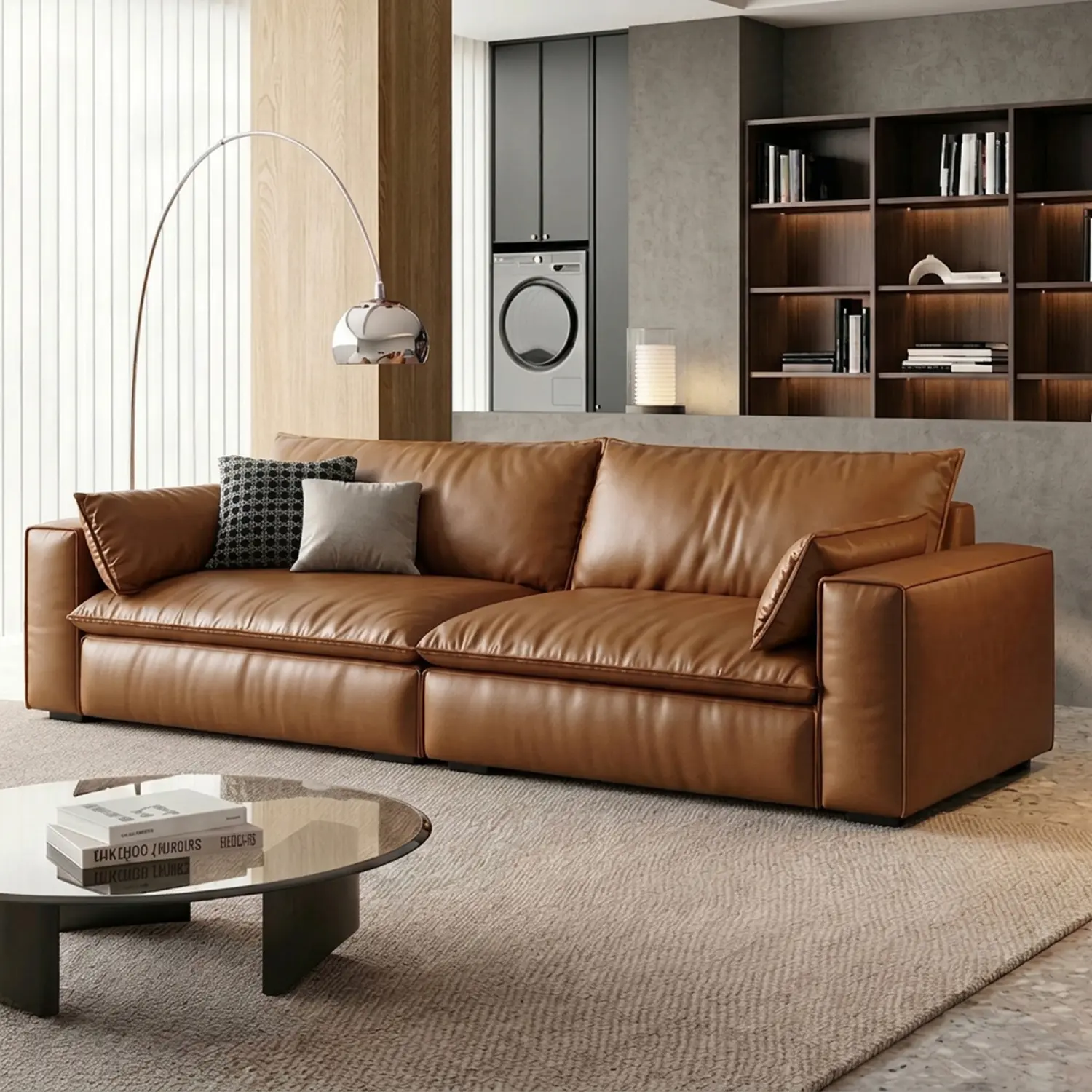 2-Seater Brown Luxurious Genuine Leather Modular Sofa with Solid Wood Frame Image - 5 | homeyfad
