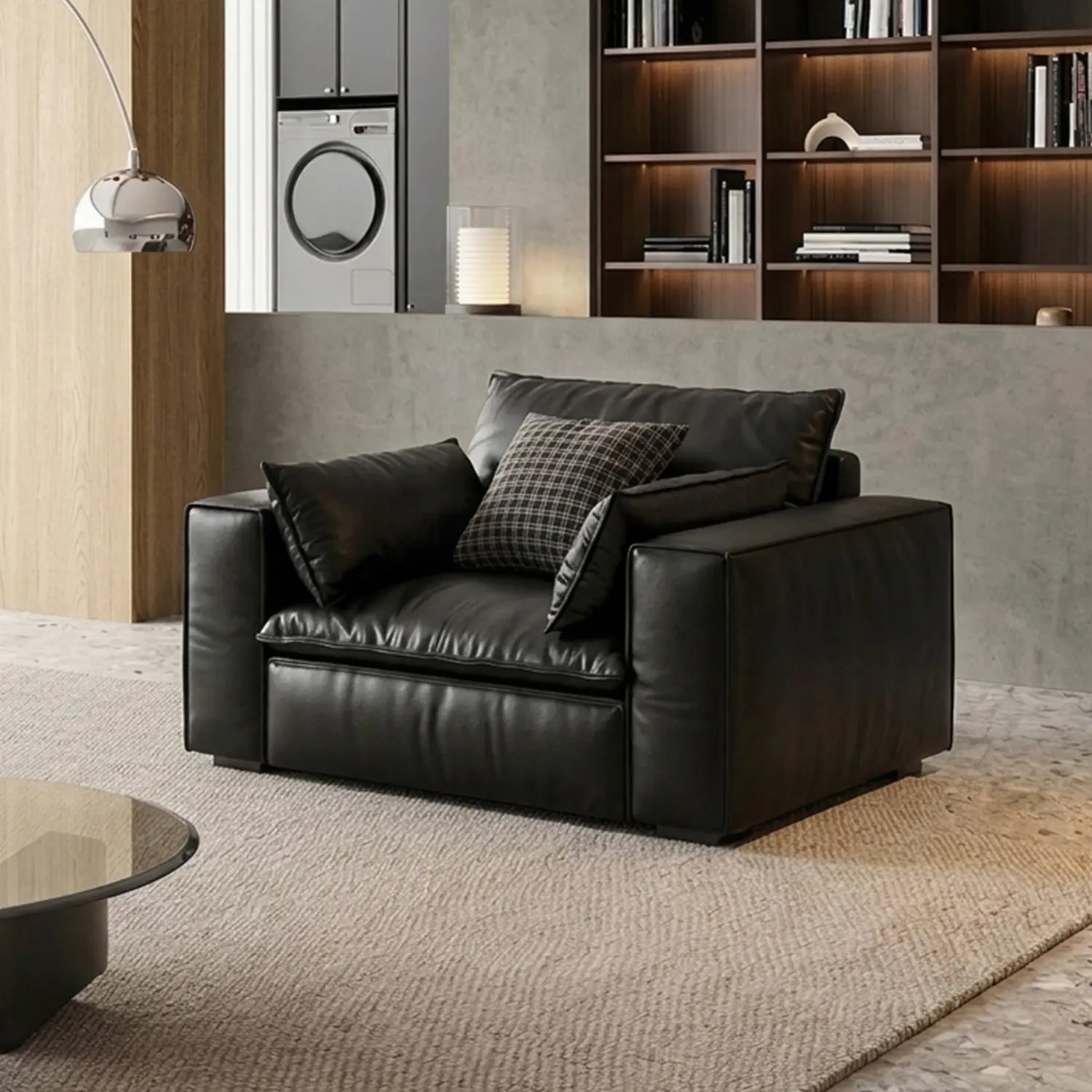 Single Black Luxurious Genuine Leather Modular Sofa with Solid Wood Frame Image - 11 | homeyfad