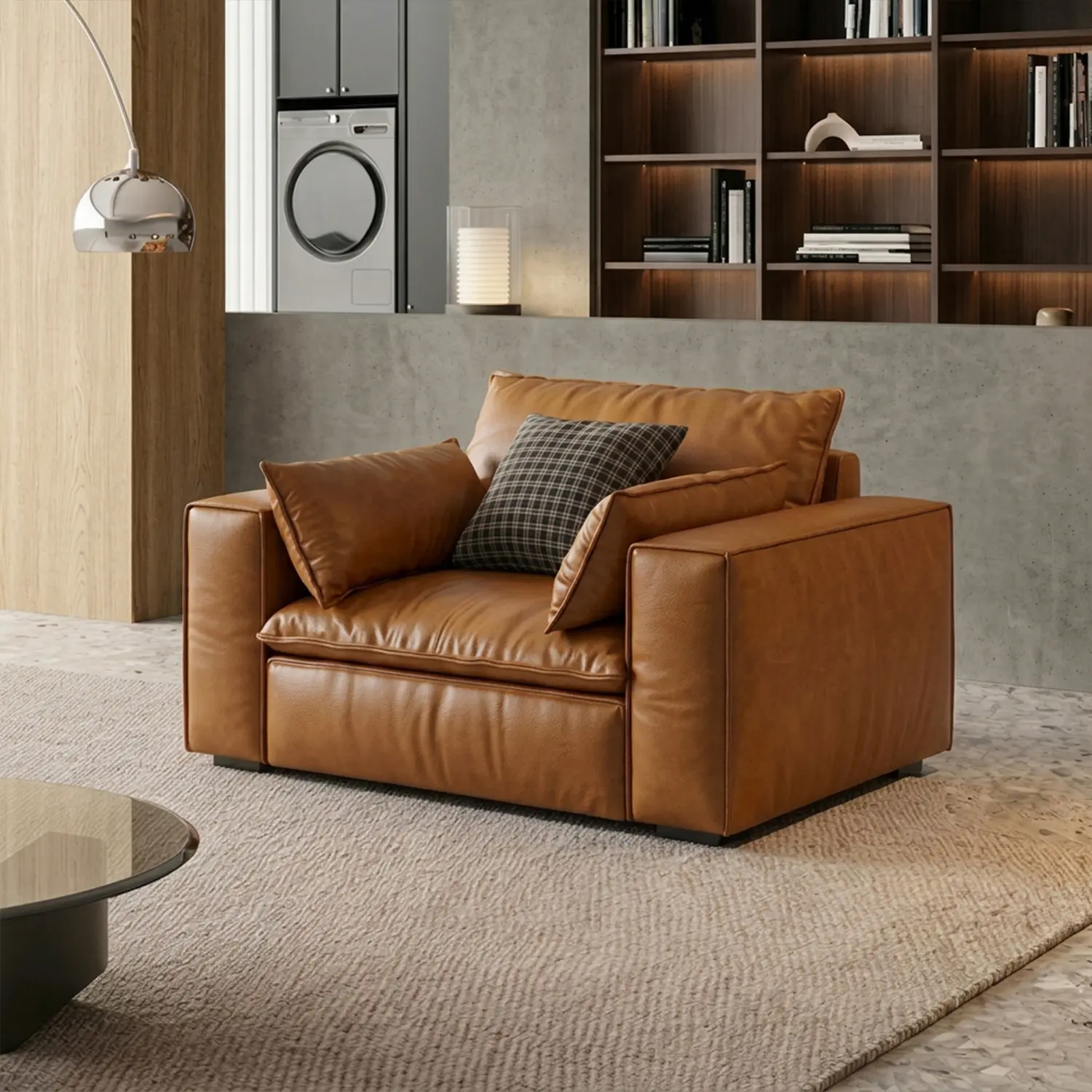 Single Brown Luxurious Genuine Leather Modular Sofa with Solid Wood Frame Image - 6 | homeyfad