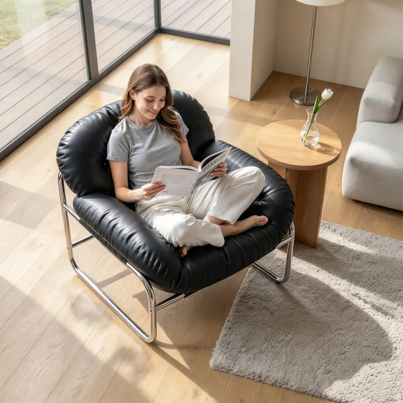Oversized Modern Tufted Back Faux Leather Accent Armchair Image - 2 | homeyfad