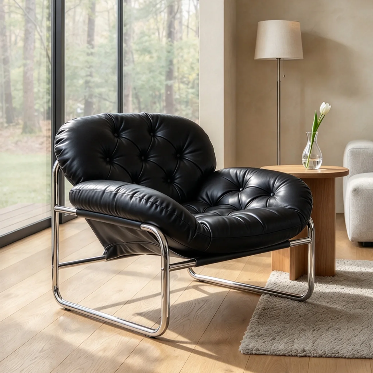 Oversized Modern Tufted Back Faux Leather Accent Armchair Image - 1 | homeyfad