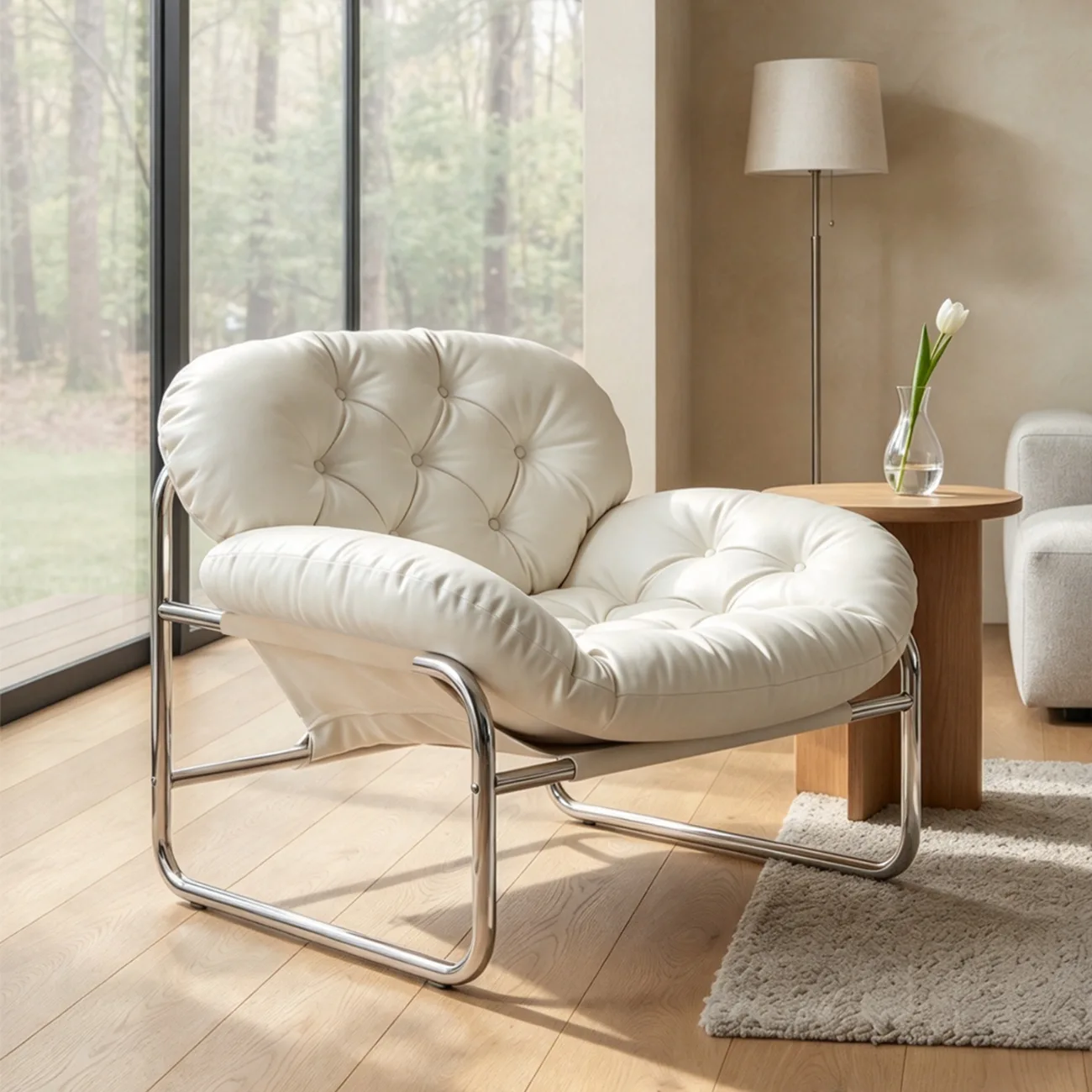 Oversized Modern Tufted Back Faux Leather Accent Armchair Image - 6 | homeyfad