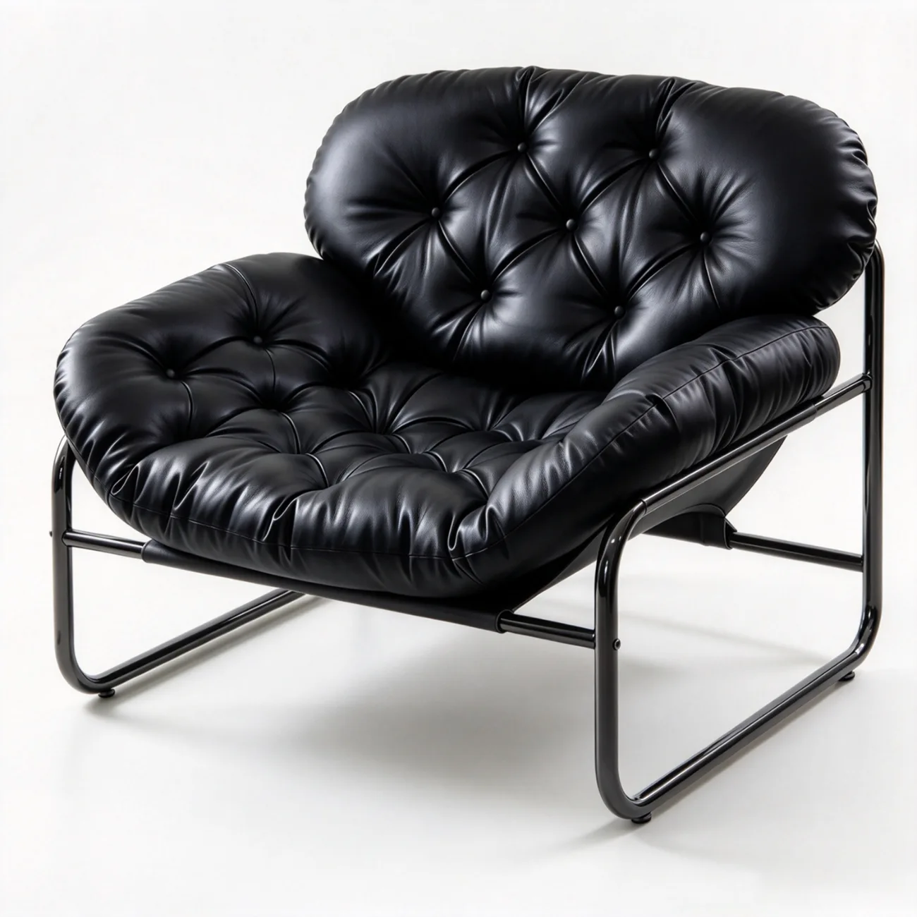 Black Cat-Scratch-Resistant Leather Black Oversized Modern Tufted Back Faux Leather Accent Armchair Image - 12 | homeyfad