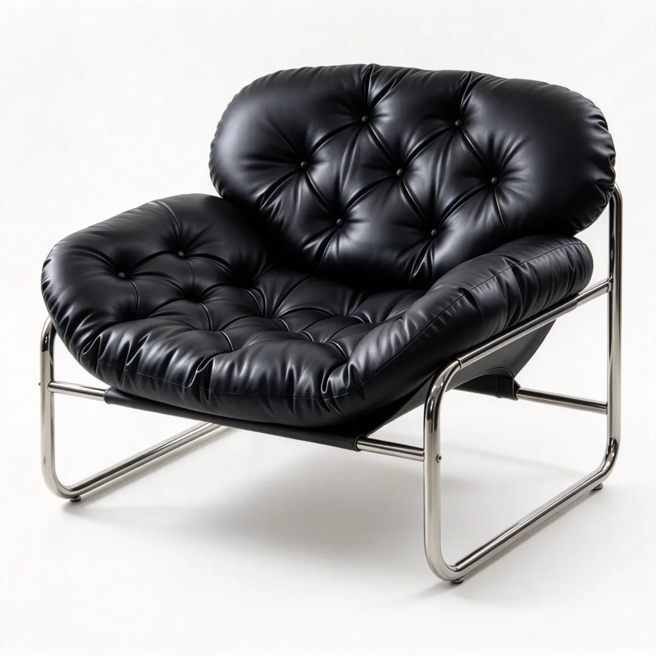 Black Cat-Scratch-Resistant Leather Silver Oversized Modern Tufted Back Faux Leather Accent Armchair Image - 11 | homeyfad