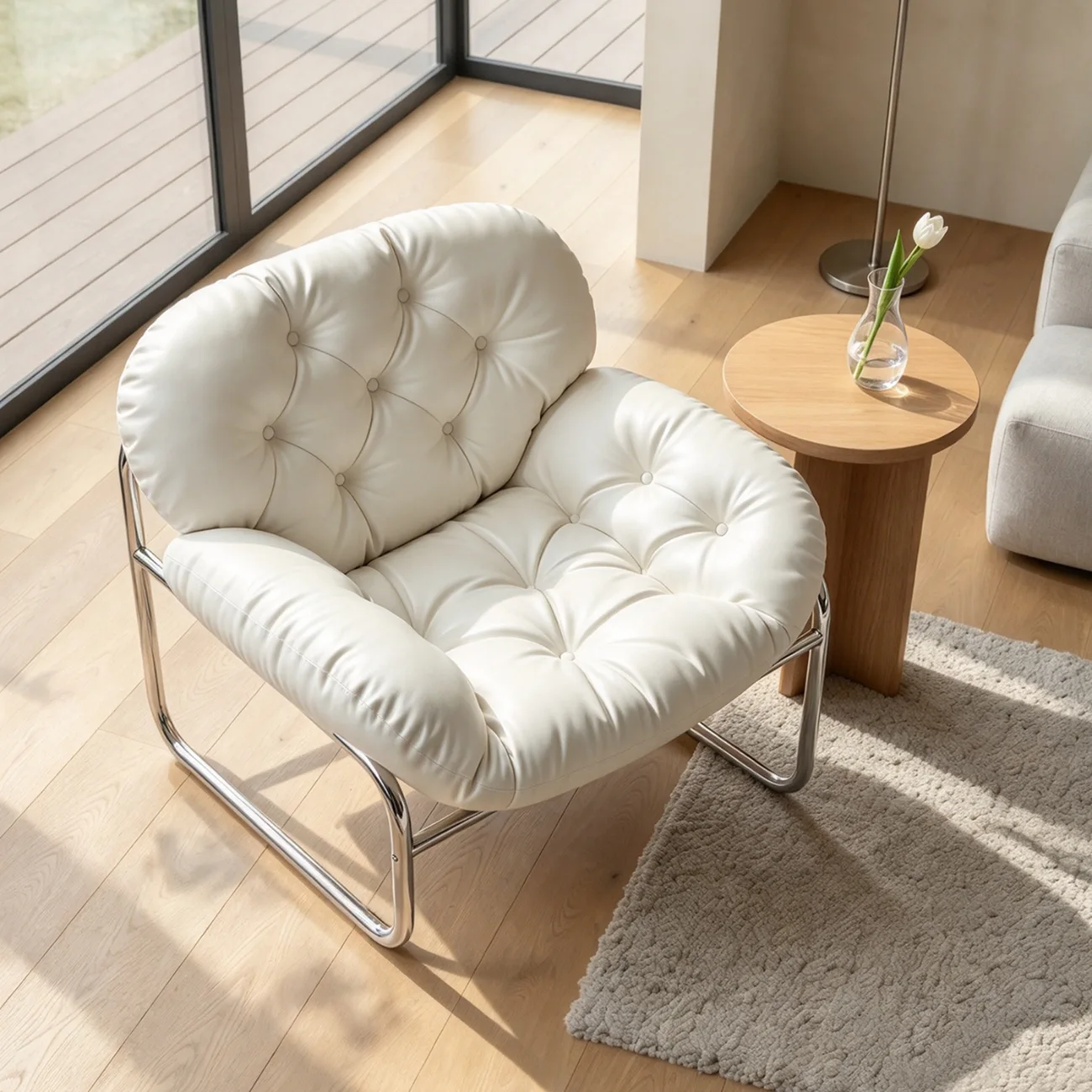 Oversized Modern Tufted Back Faux Leather Accent Armchair Image - 5 | homeyfad