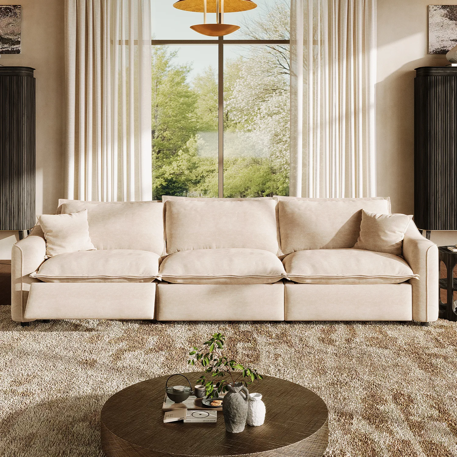 Beige Modern Living Room Power Reclining Sofa With Adjustable Footrest Image - 2 | homeyfad