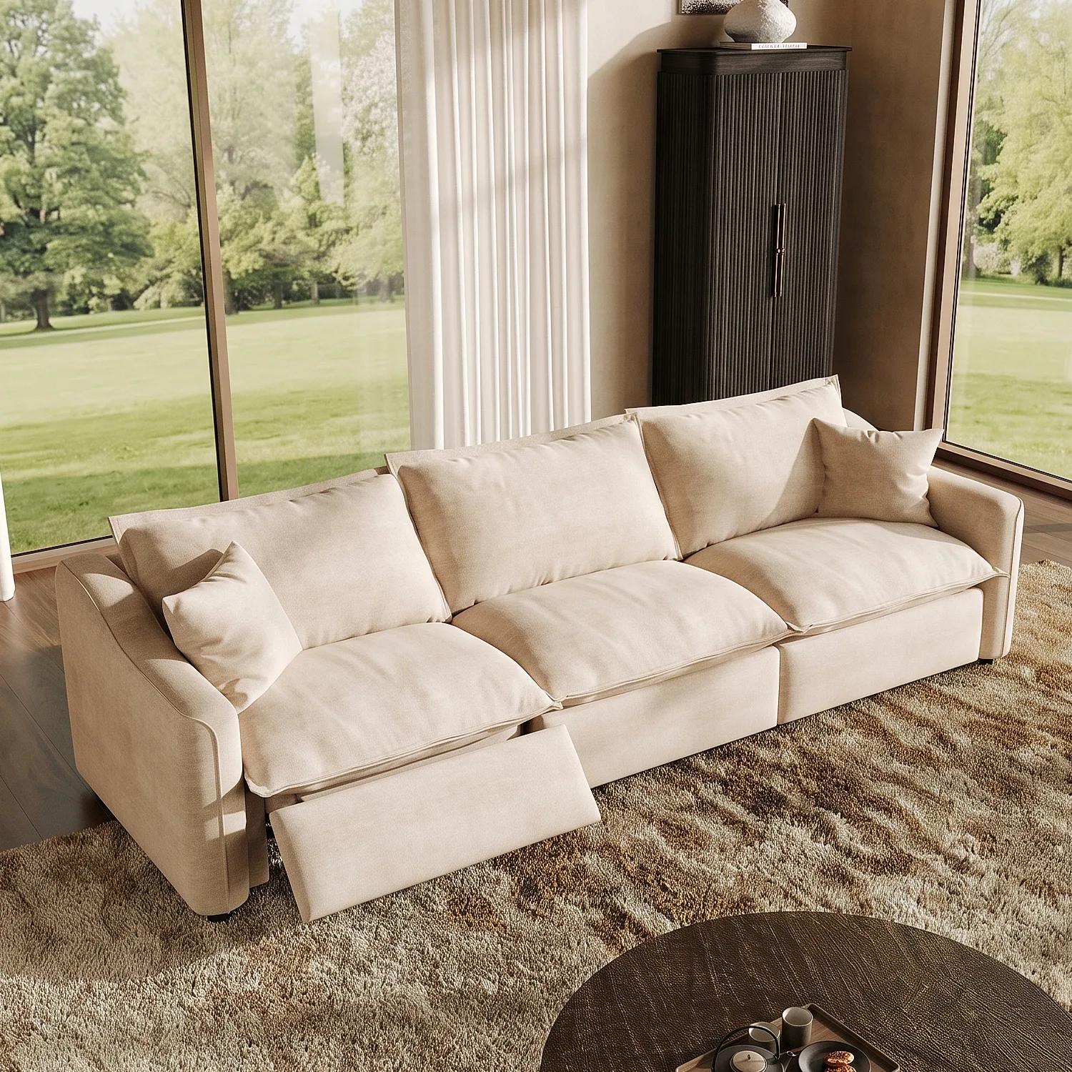 Beige Modern Living Room Power Reclining Sofa With Adjustable Footrest Image - 3 | homeyfad
