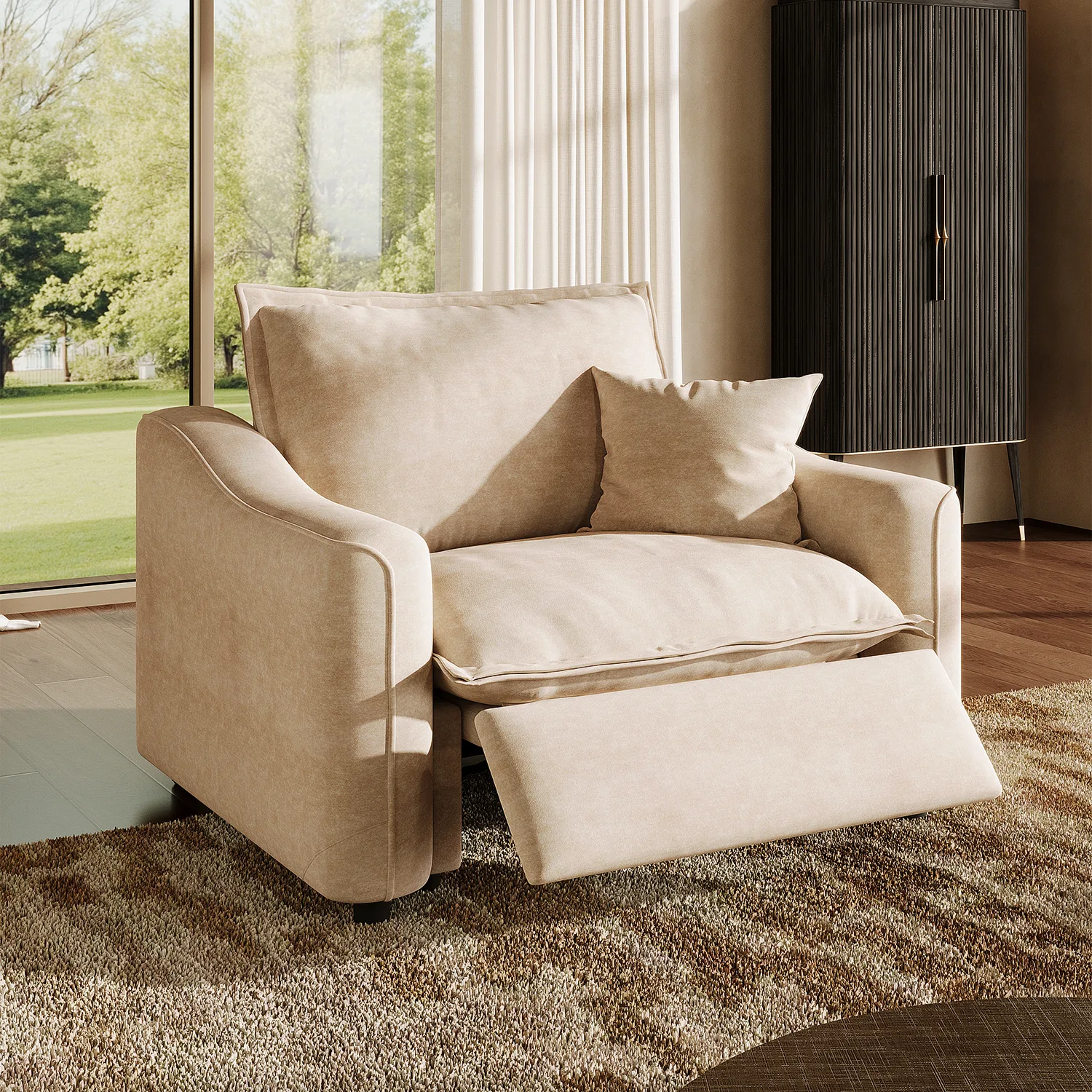 Single Power Recliner (47.5"W) Beige Beige Modern Living Room Power Reclining Sofa With Adjustable Footrest Image - 4 | homeyfad