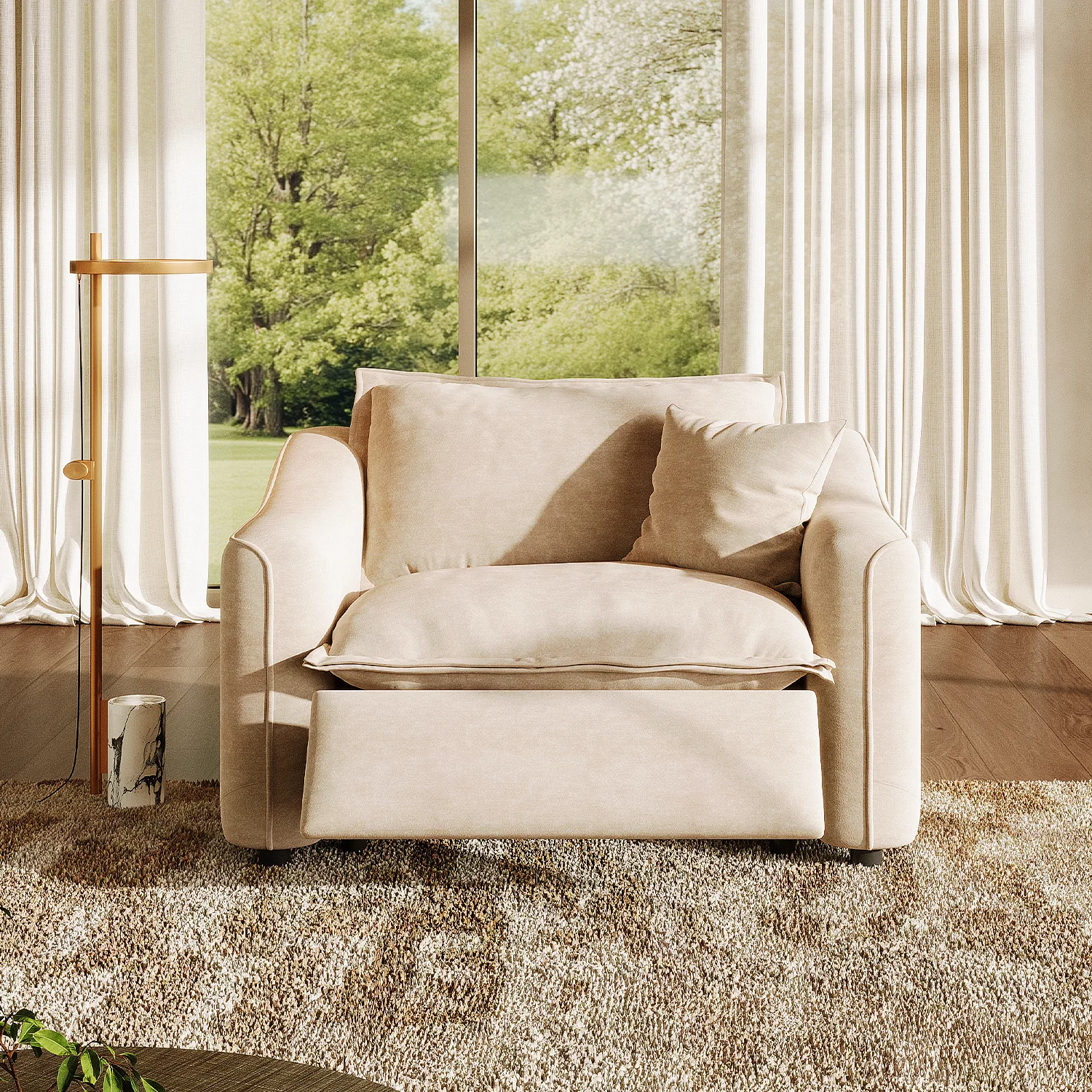 Beige Modern Living Room Power Reclining Sofa With Adjustable Footrest Image - 5 | homeyfad