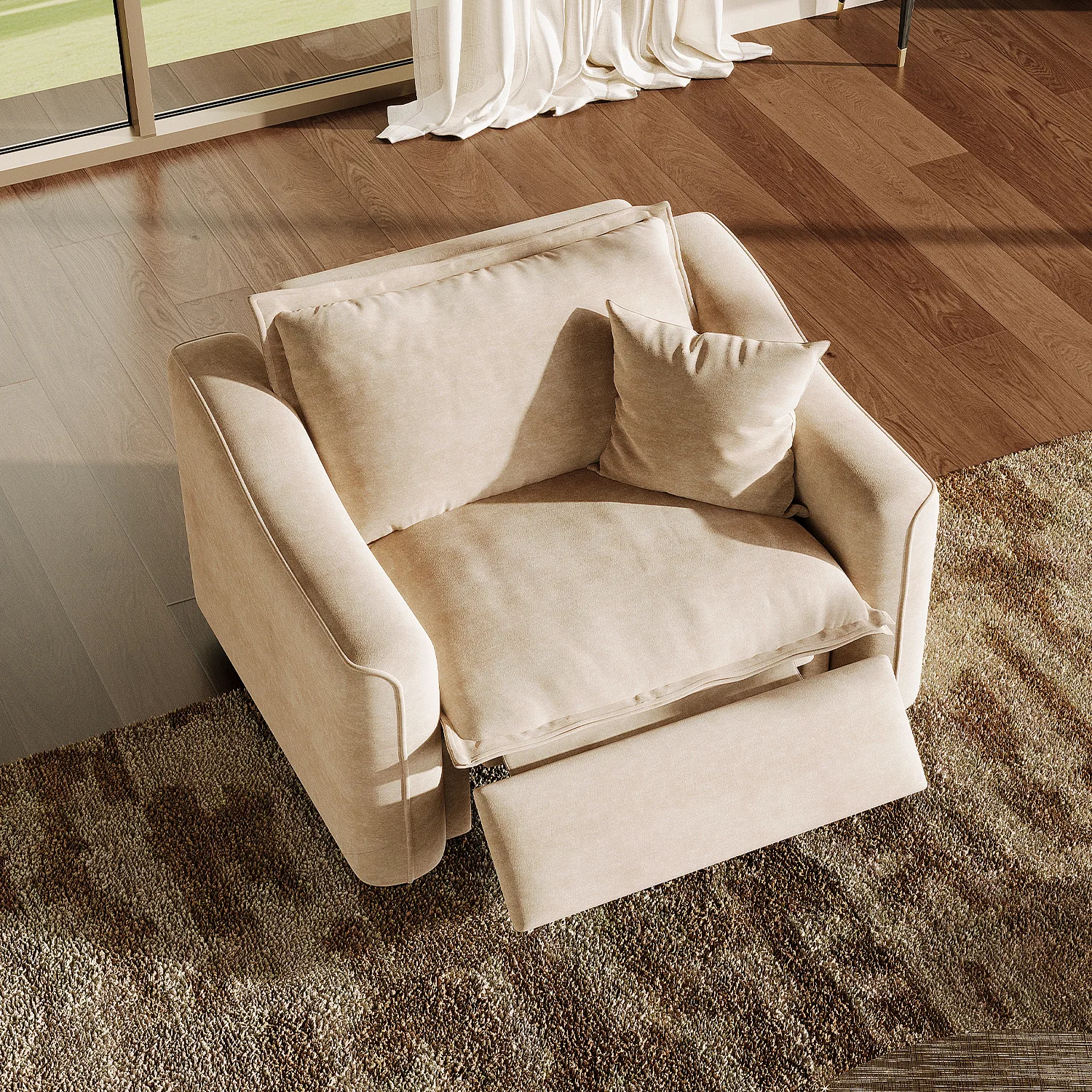 Beige Modern Living Room Power Reclining Sofa With Adjustable Footrest Image - 6 | homeyfad