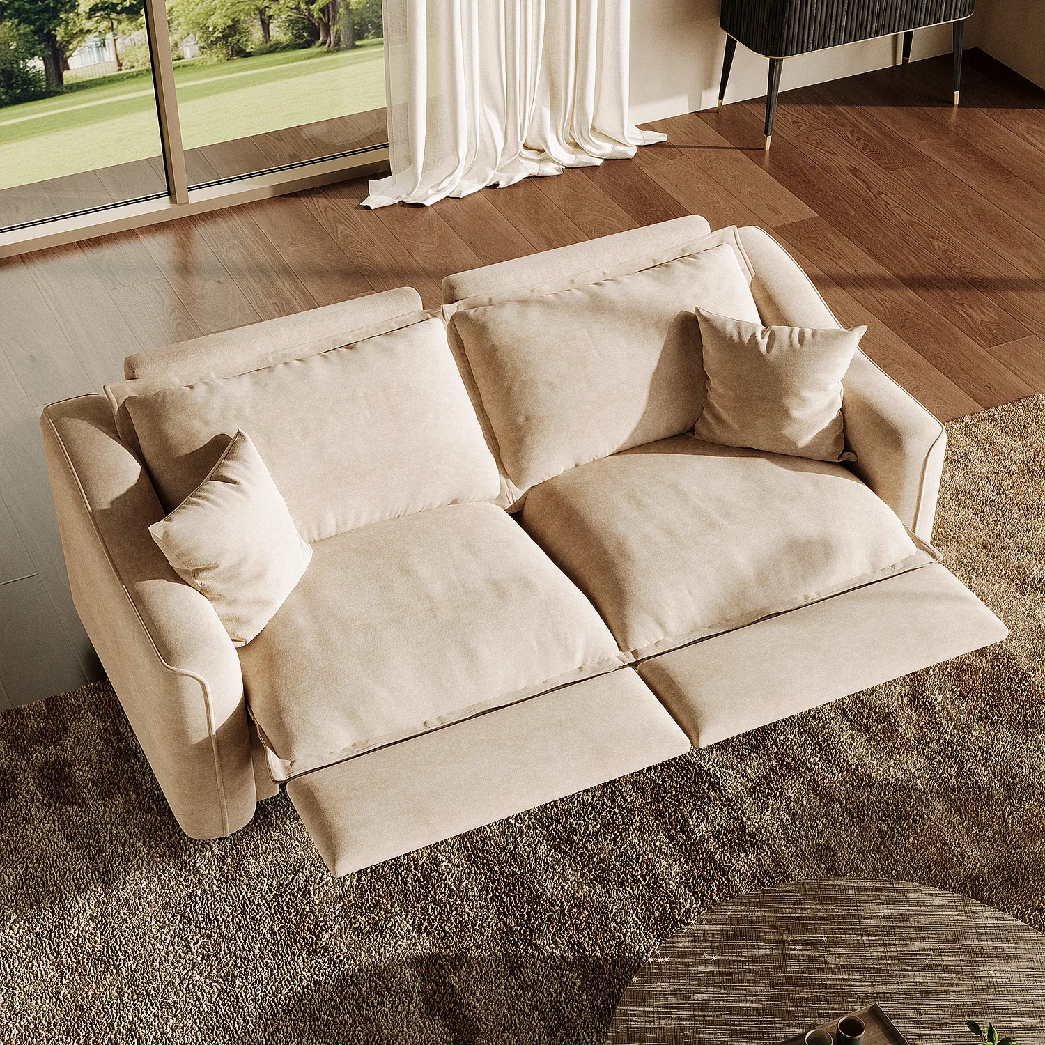 Beige Modern Living Room Power Reclining Sofa With Adjustable Footrest Image - 8 | homeyfad