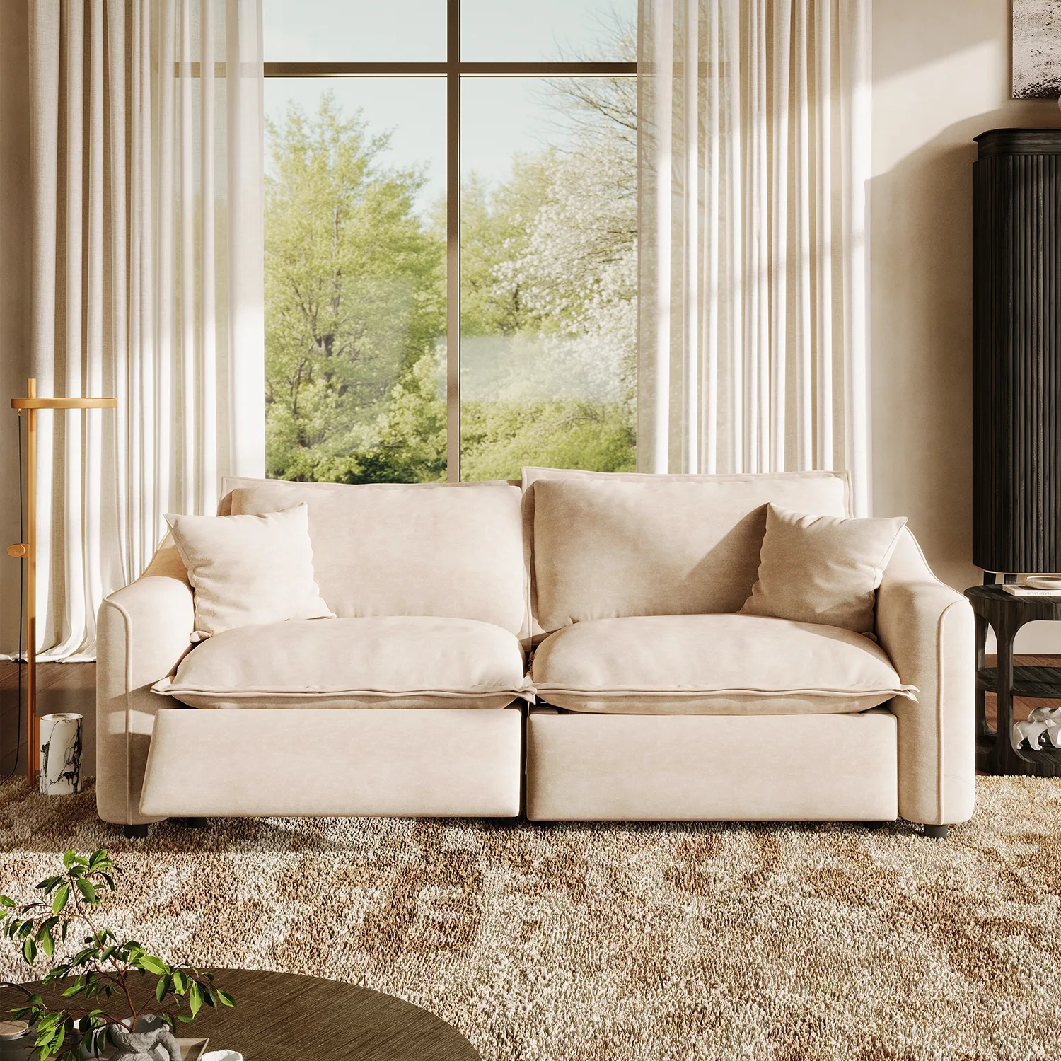 Beige Modern Living Room Power Reclining Sofa With Adjustable Footrest Image - 9 | homeyfad
