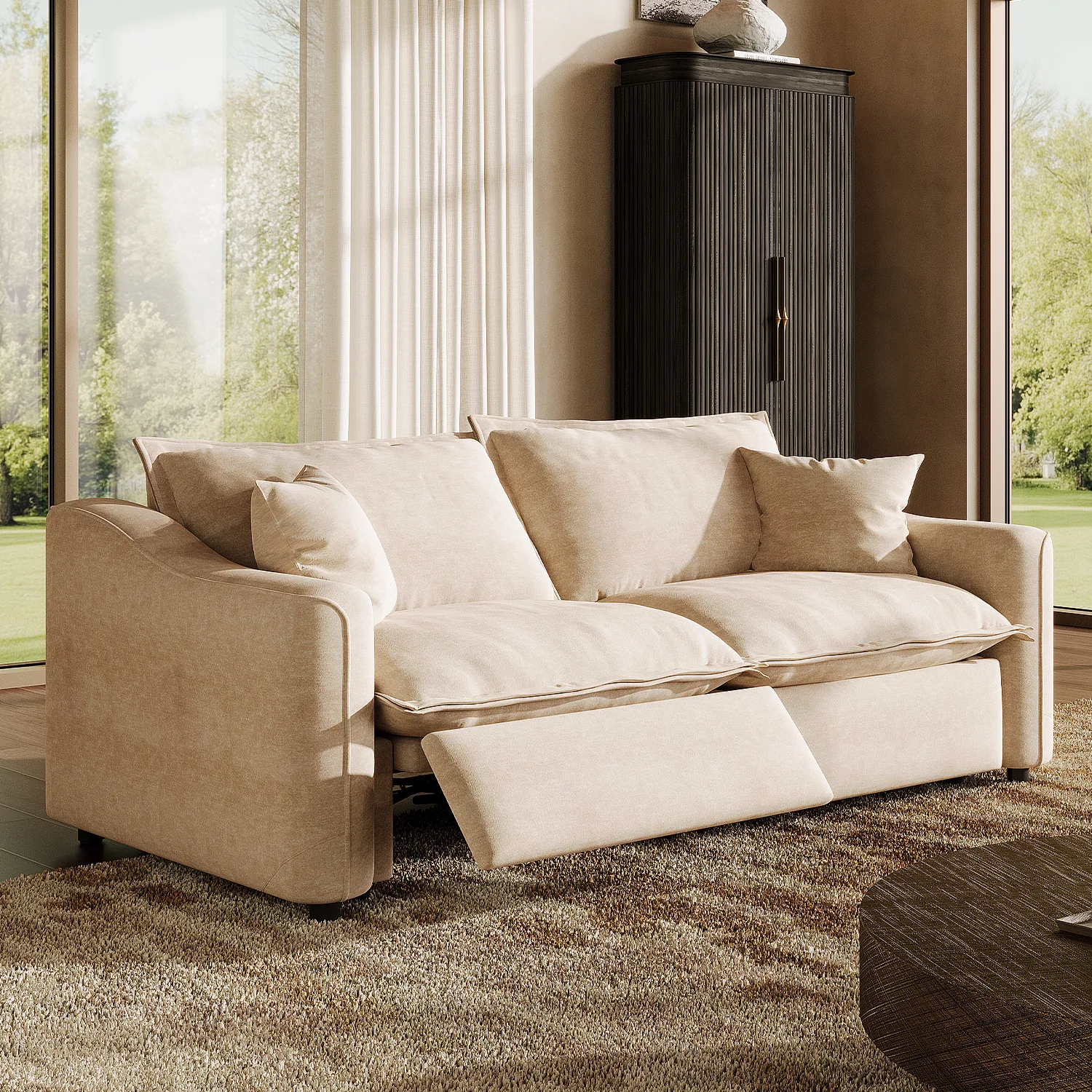 2-Seater (84"W) Beige Beige Modern Living Room Power Reclining Sofa With Adjustable Footrest Image - 7 | homeyfad