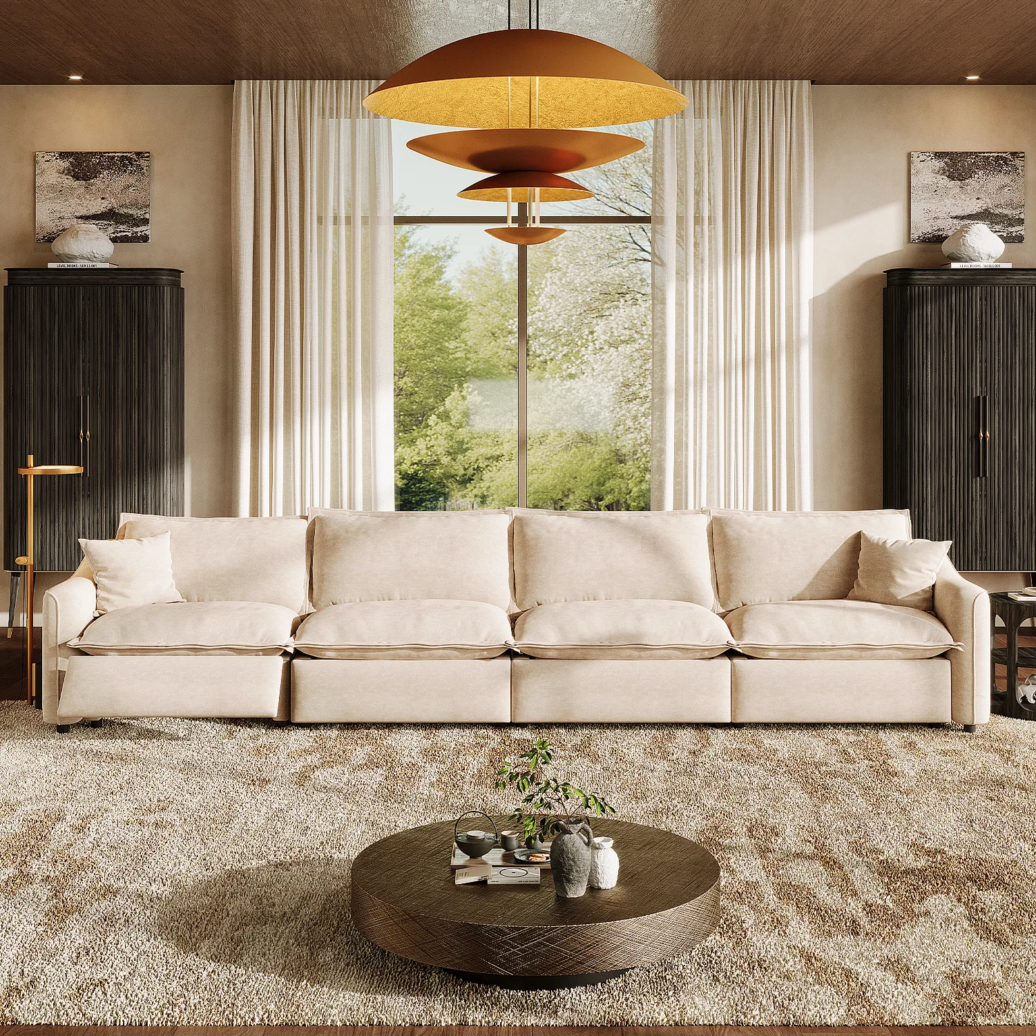 Beige Modern Living Room Power Reclining Sofa With Adjustable Footrest Image - 22 | homeyfad