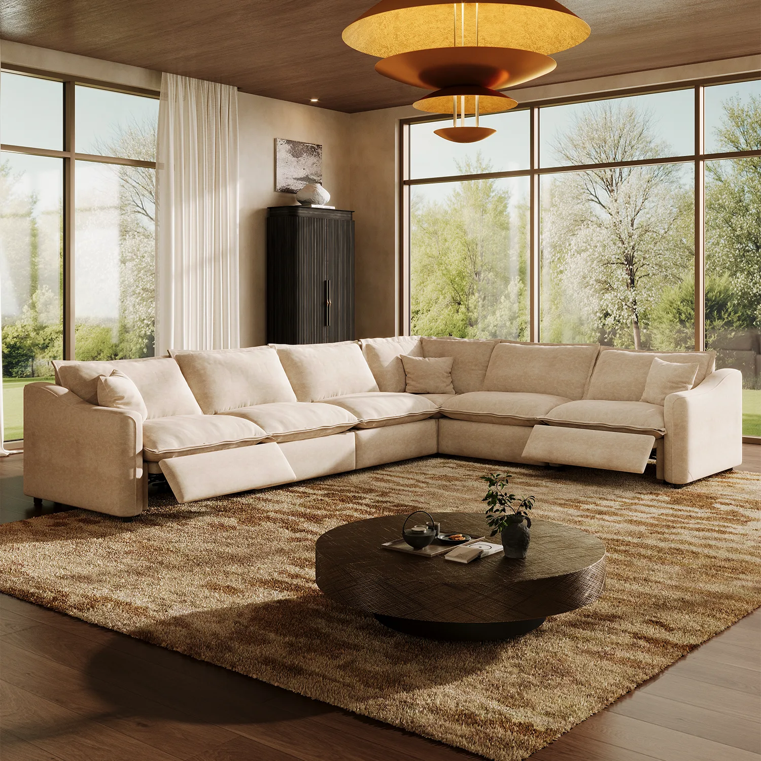 Beige Modern Living Room Power Reclining Sofa With Adjustable Footrest Image - 23 | homeyfad