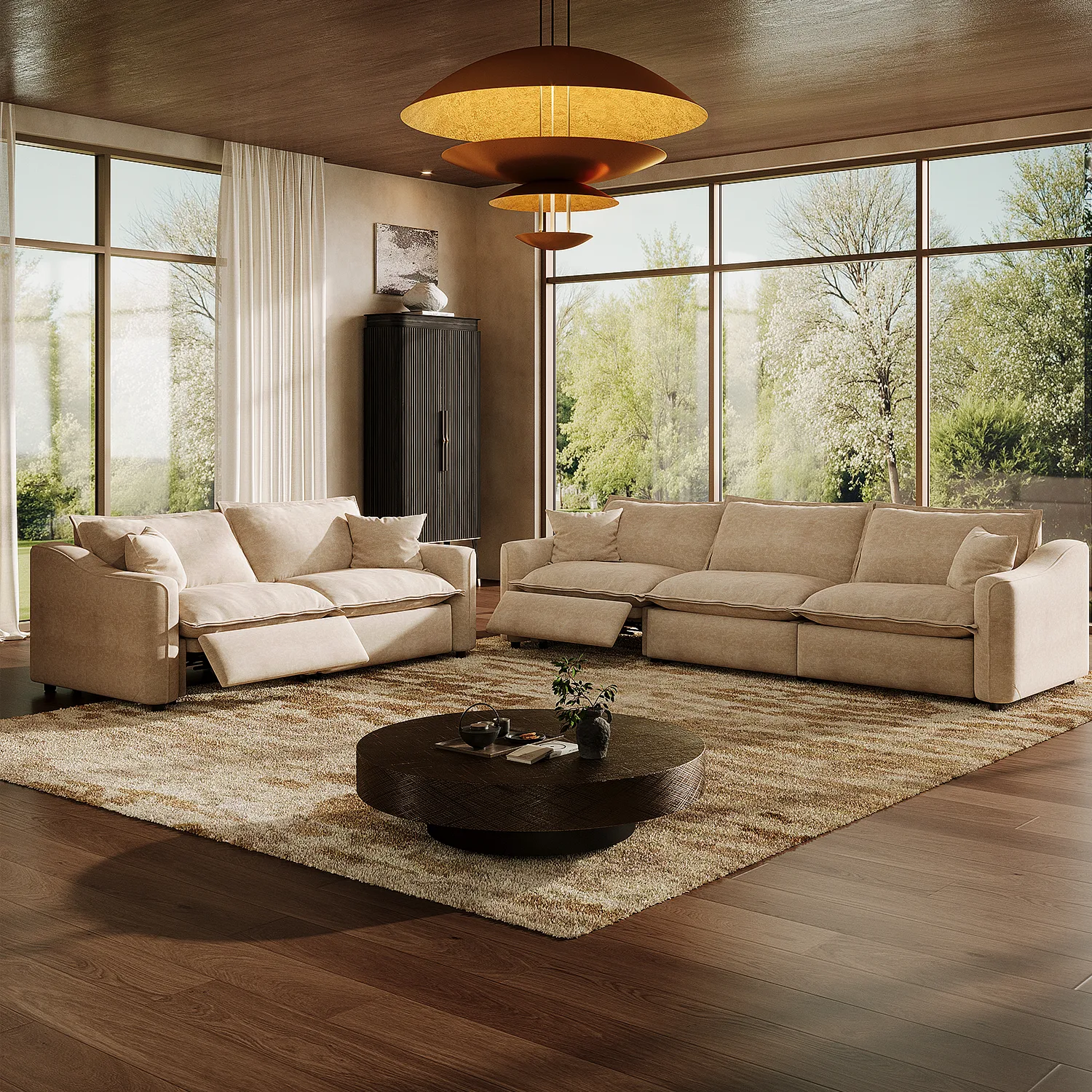 Beige Modern Living Room Power Reclining Sofa With Adjustable Footrest Image - 24 | homeyfad