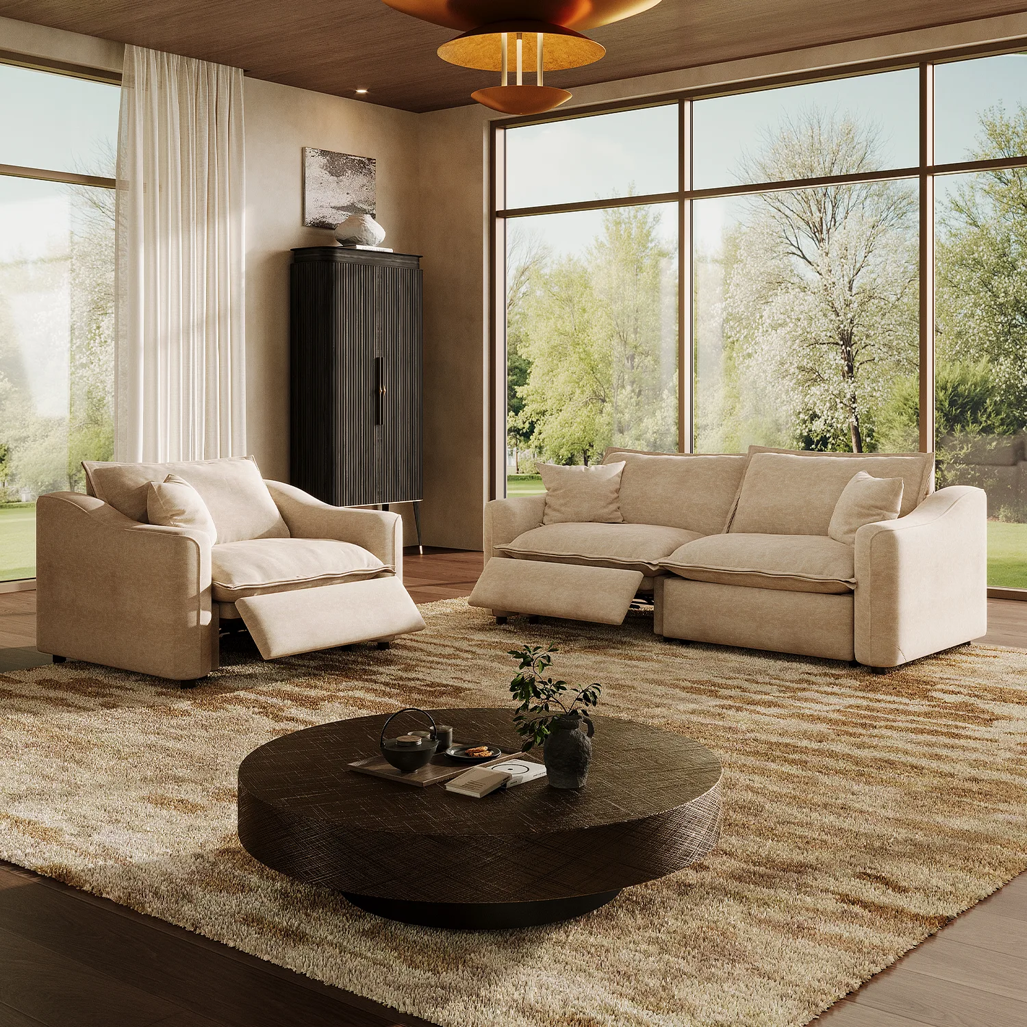 Beige Modern Living Room Power Reclining Sofa With Adjustable Footrest Image - 18 | homeyfad