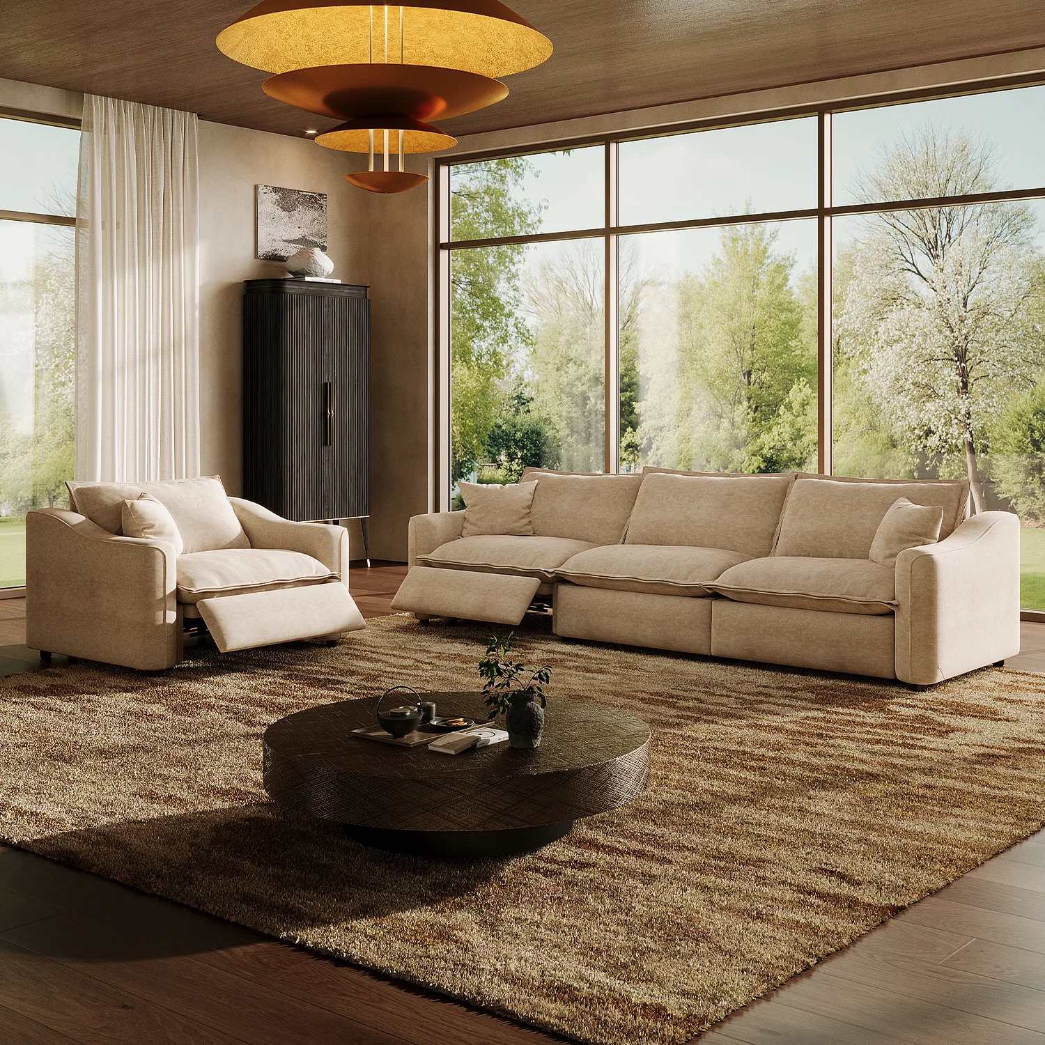 Beige Modern Living Room Power Reclining Sofa With Adjustable Footrest Image - 19 | homeyfad