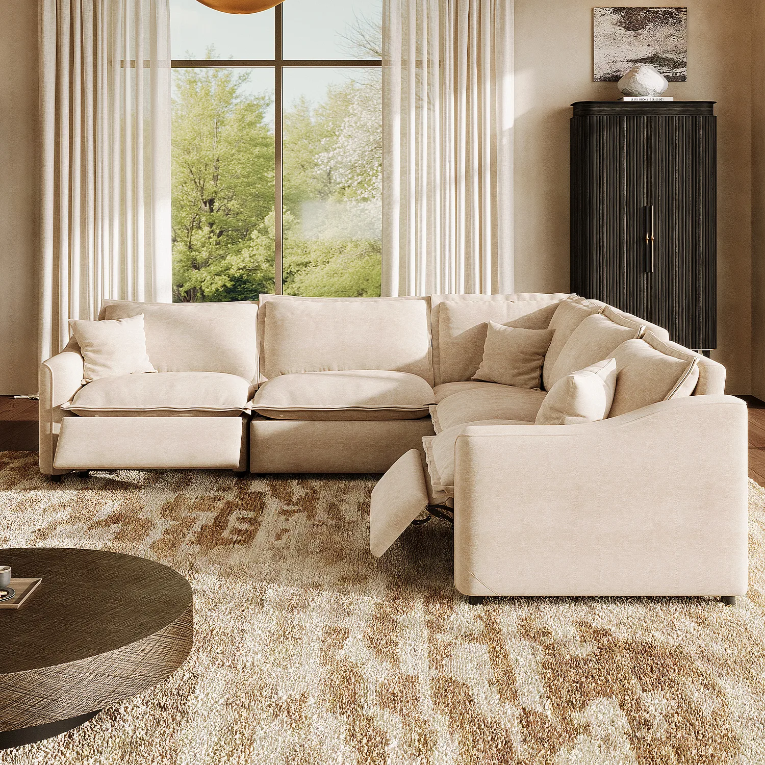 Beige Modern Living Room Power Reclining Sofa With Adjustable Footrest Image - 25 | homeyfad