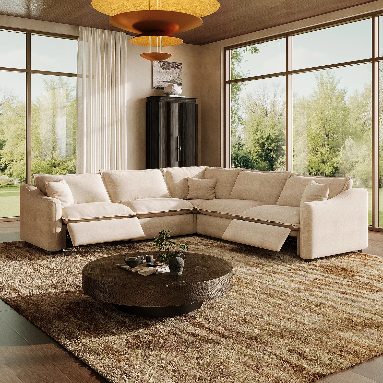 Beige Modern Living Room Power Reclining Sofa With Adjustable Footrest Image - 26 | homeyfad