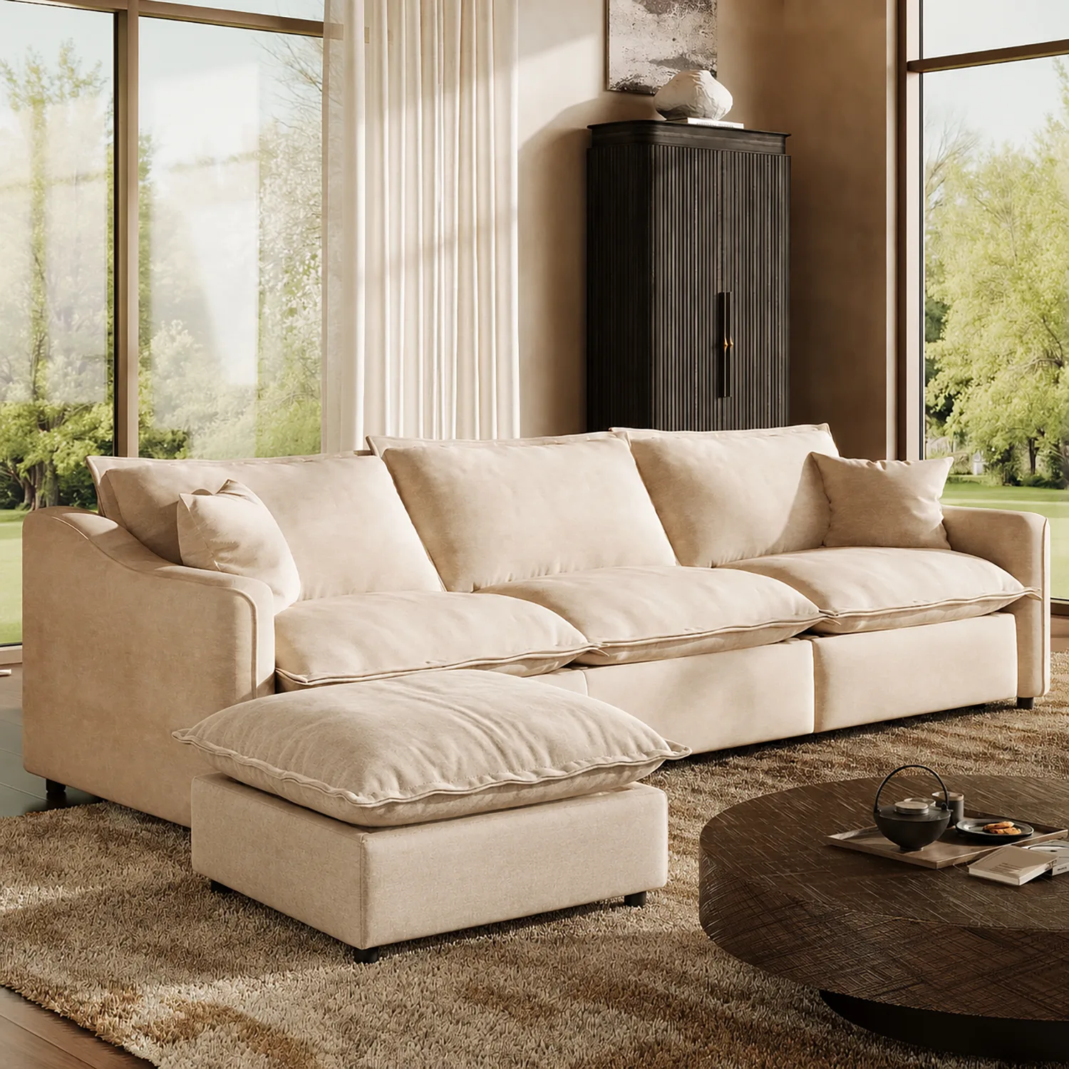 3-Seater (121"W) + 1 Ottoman Beige Beige Modern Living Room Power Reclining Sofa With Adjustable Footrest Image - 20 | homeyfad