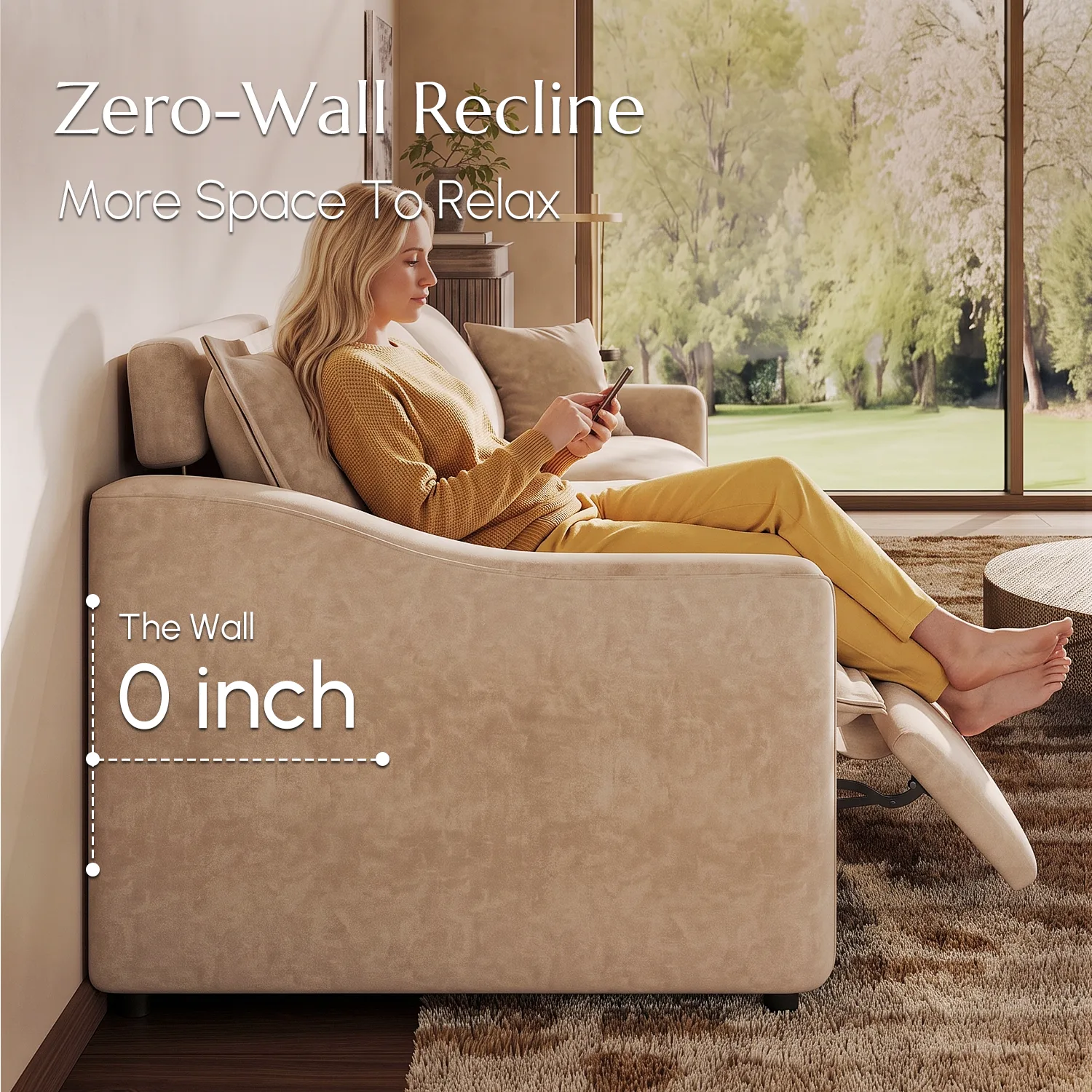 Beige Modern Living Room Power Reclining Sofa With Adjustable Footrest Image - 13 | homeyfad