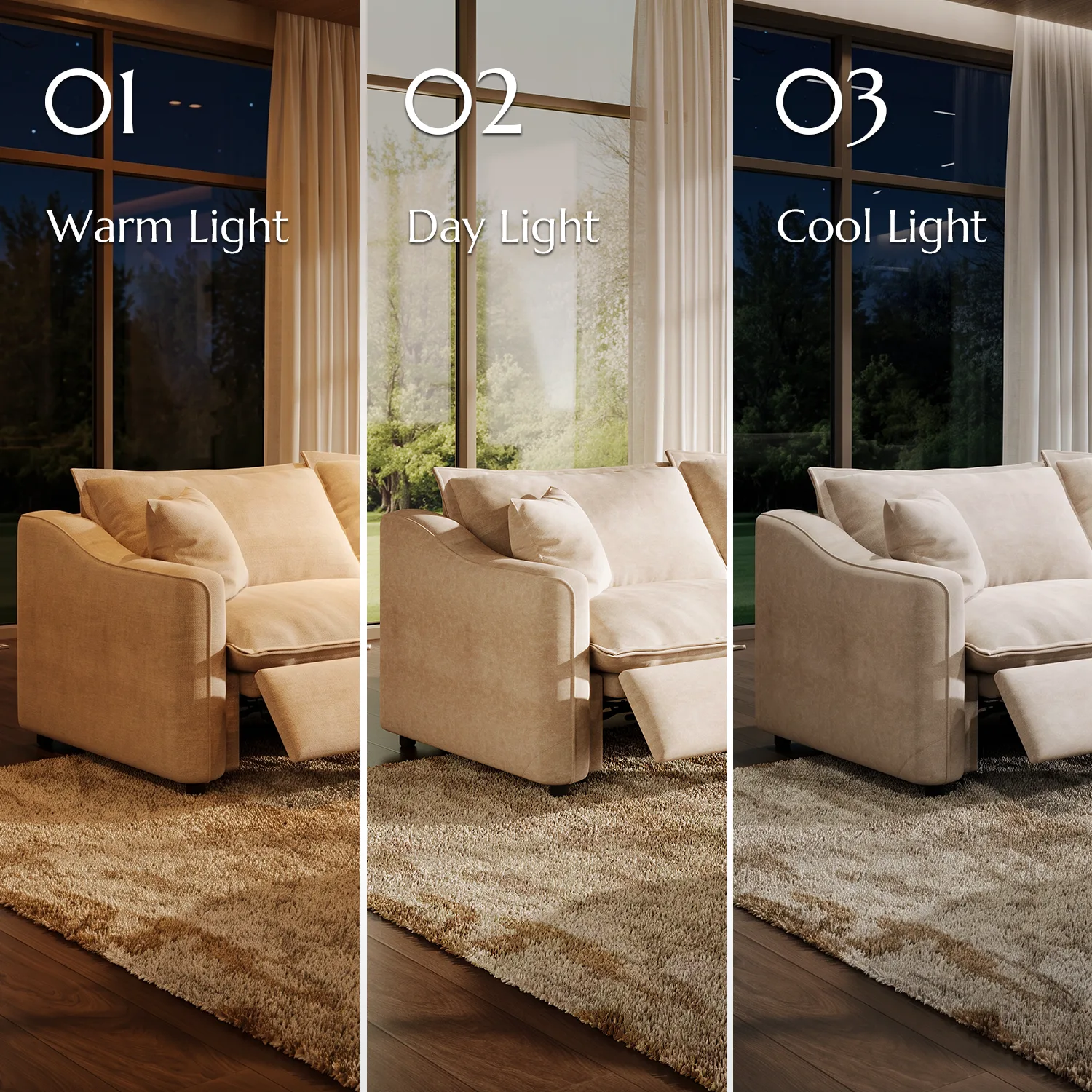 Beige Modern Living Room Power Reclining Sofa With Adjustable Footrest Image - 16 | homeyfad