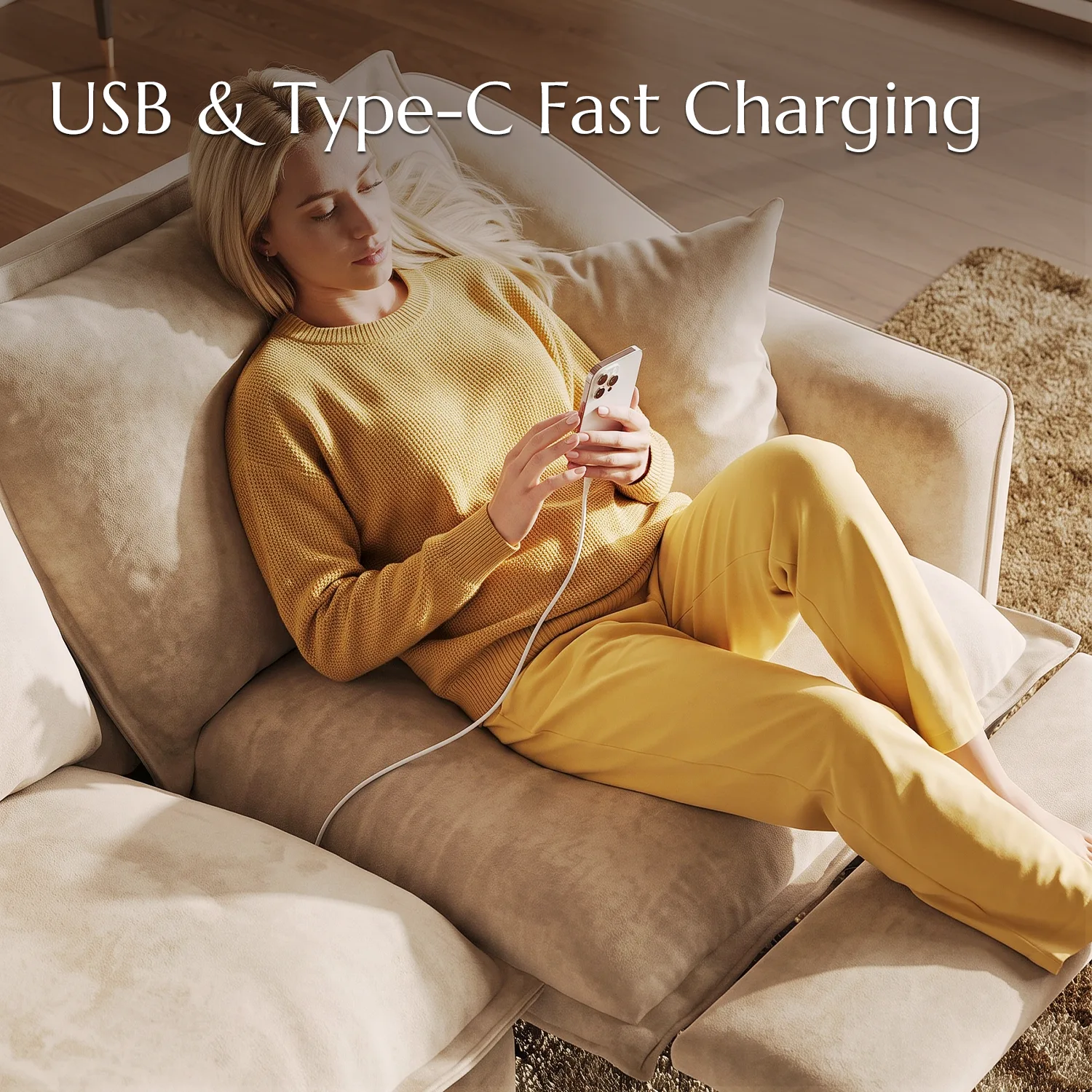 Beige Modern Living Room Power Reclining Sofa With Adjustable Footrest Image - 10 | homeyfad