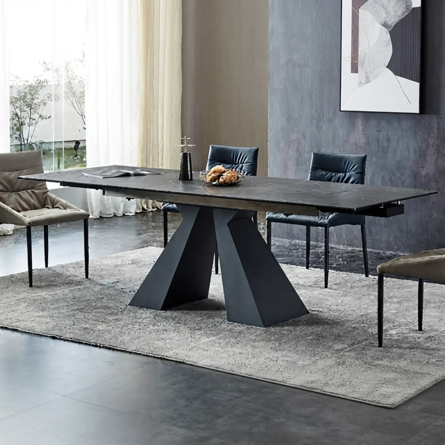 Modern Rectangular Matte Sintered Stone Extendable Dining Table Image - 10 | homeyfad