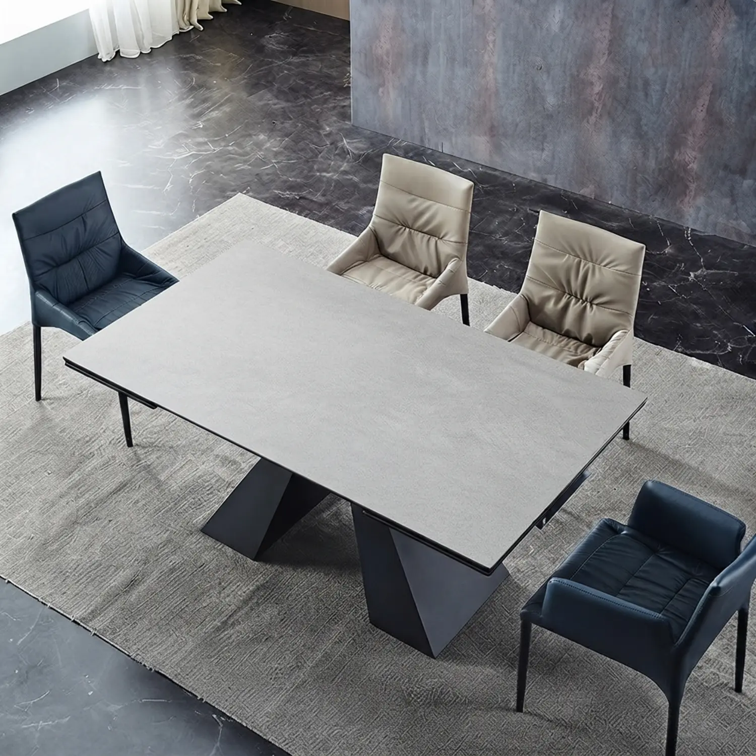 55.1"L x 35.4"W x 29.2"H Light Gray Modern Rectangular Matte Sintered Stone Extendable Dining Table Image - 2 | homeyfad