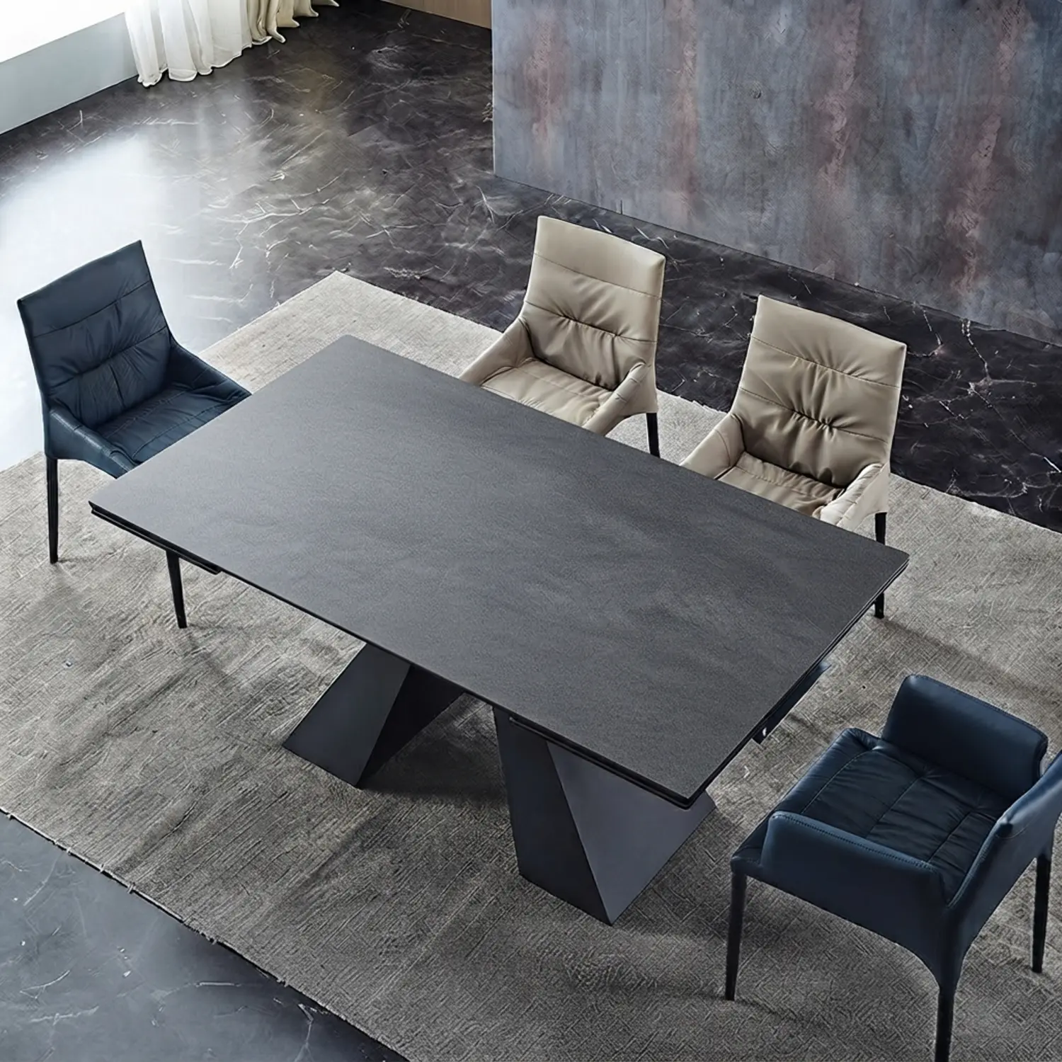 55.1"L x 35.4"W x 29.2"H Dark Gray Modern Rectangular Matte Sintered Stone Extendable Dining Table Image - 8 | homeyfad