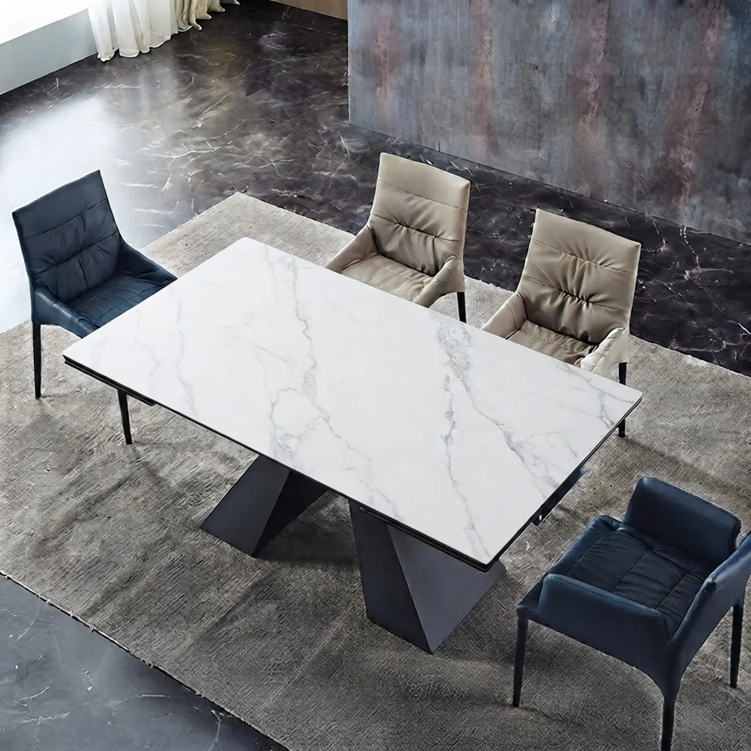 55.1"L x 35.4"W x 29.2"H White Modern Rectangular Matte Sintered Stone Extendable Dining Table Image - 6 | homeyfad