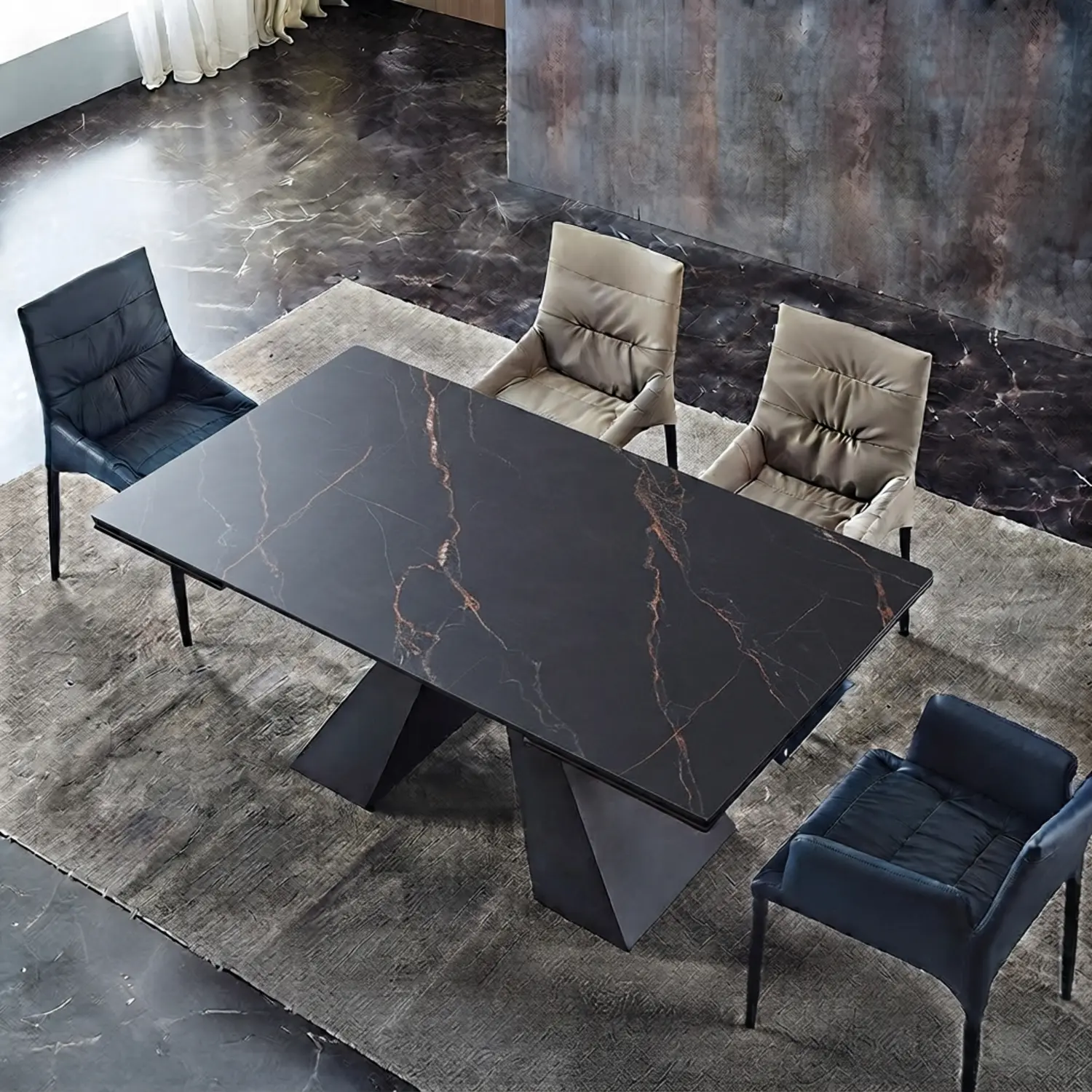 55.1"L x 35.4"W x 29.2"H Black B Modern Rectangular Matte Sintered Stone Extendable Dining Table Image - 9 | homeyfad