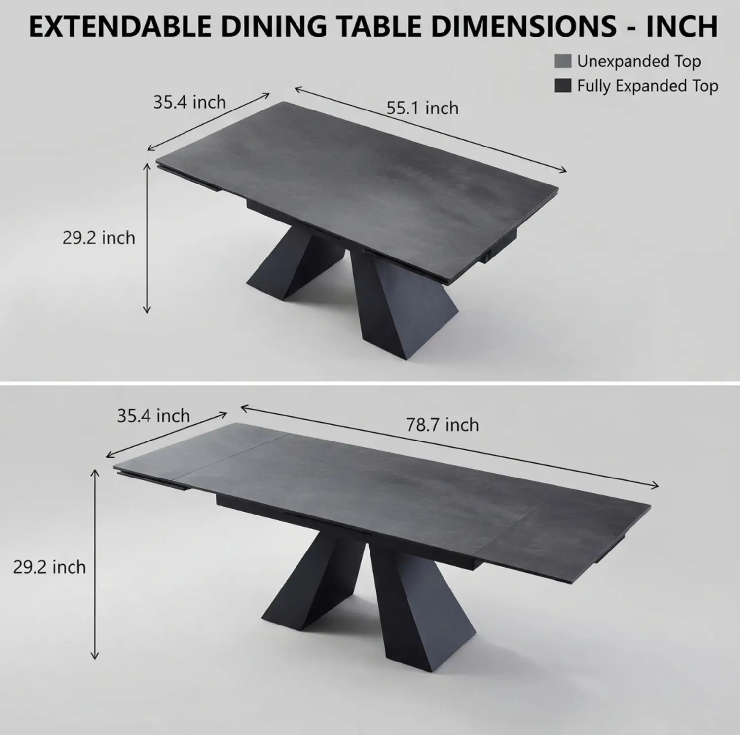 Modern Rectangular Matte Sintered Stone Extendable Dining Table Image - 12 #size | homeyfad