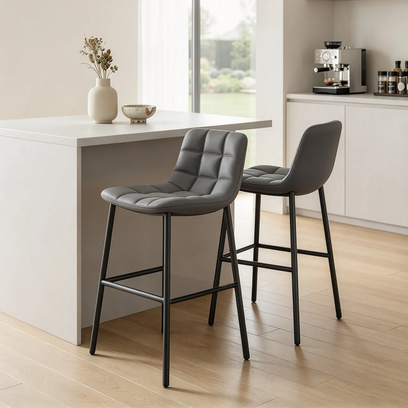 Concave Modern Low Back Leather Counter Bar Stools Image - 3 | homeyfad