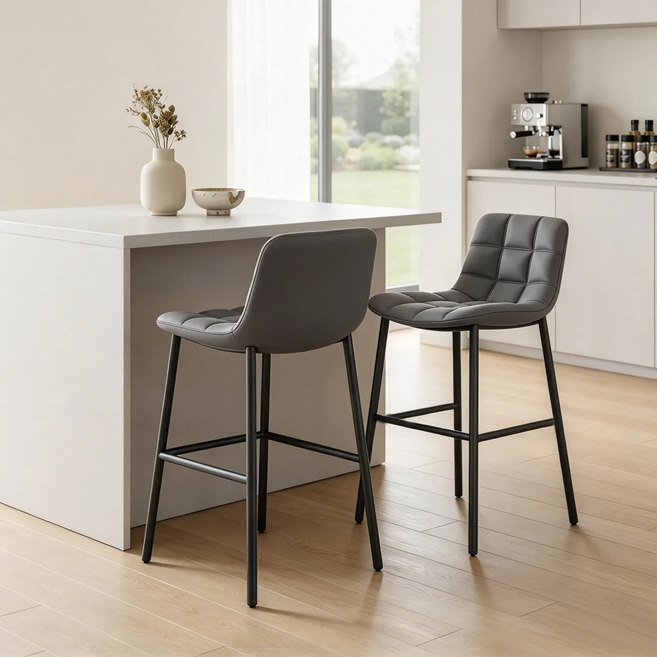 Concave Modern Low Back Leather Counter Bar Stools Image - 4 | homeyfad