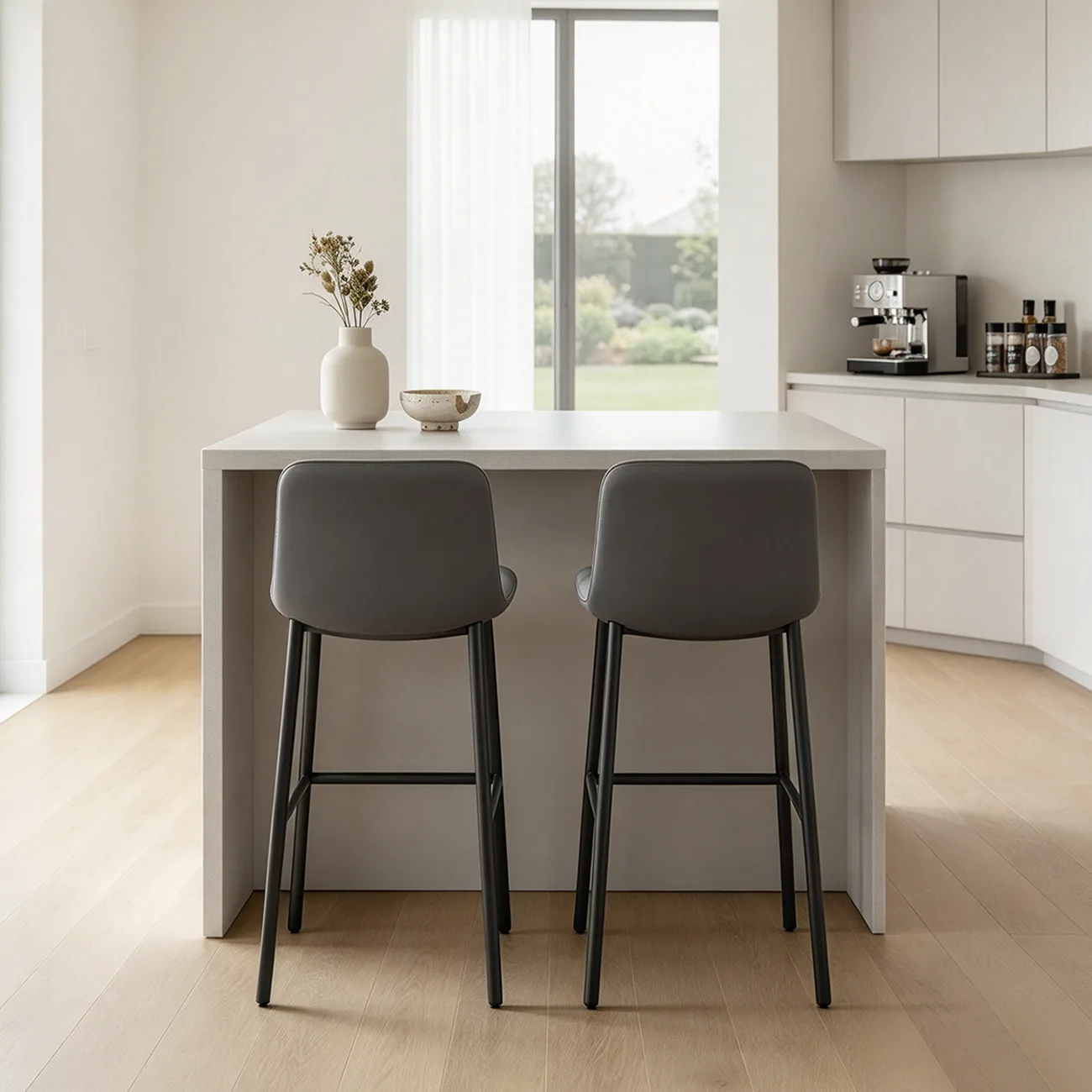 Concave Modern Low Back Leather Counter Bar Stools Image - 5 | homeyfad