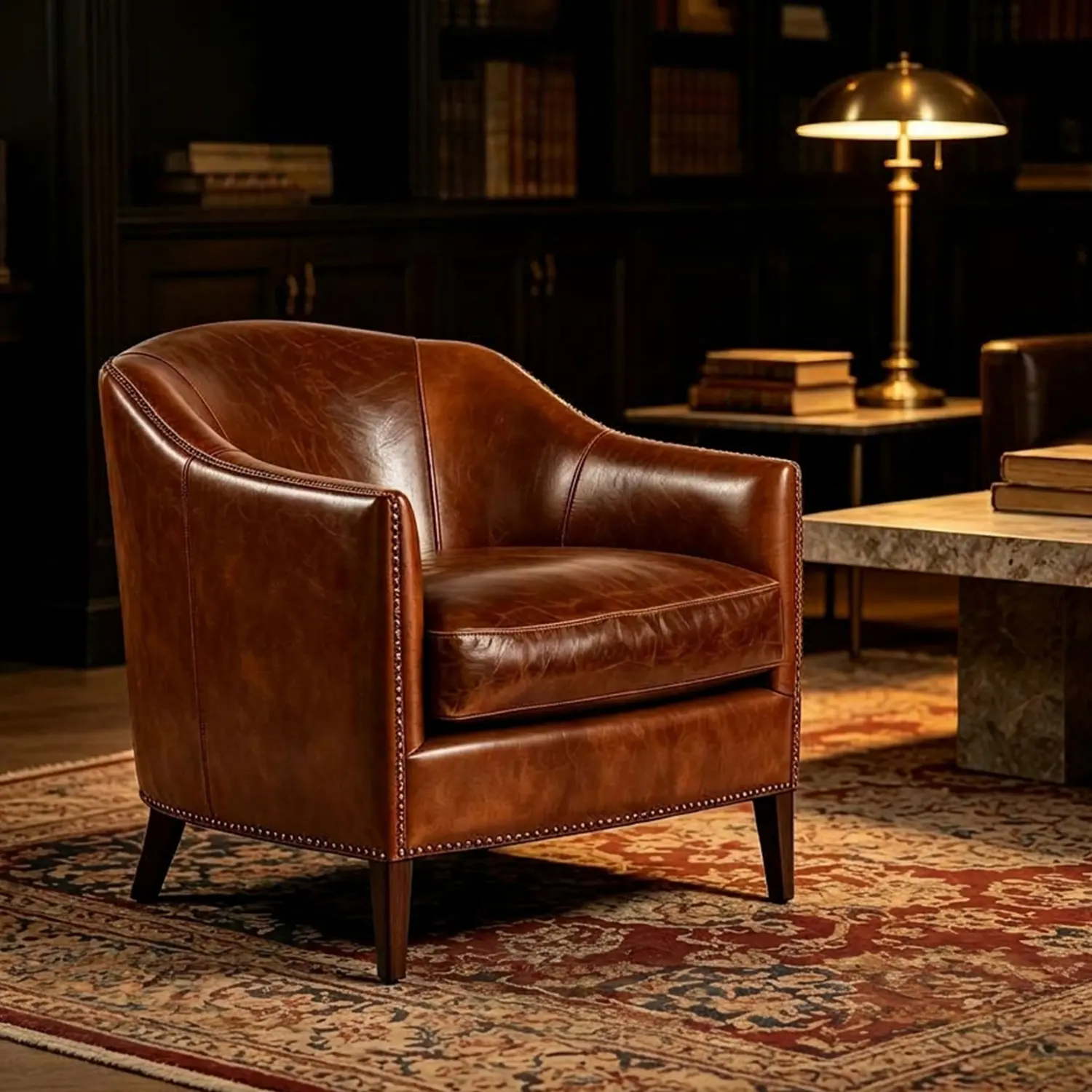 Vintage Brown Leather Accent Armchair for Living Room Image - 6 | homeyfad