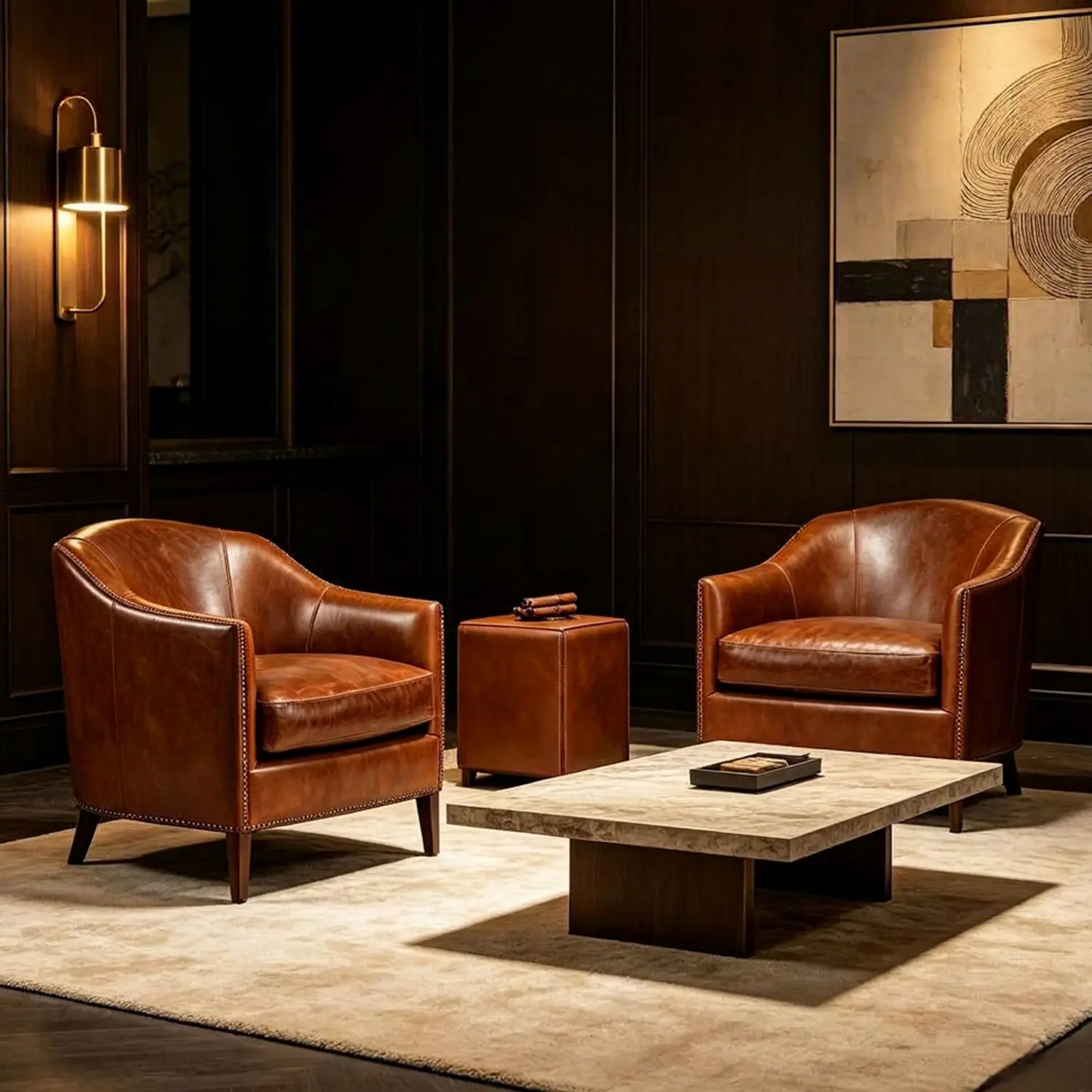 Vintage Brown Leather Accent Armchair for Living Room Image - 11 | homeyfad
