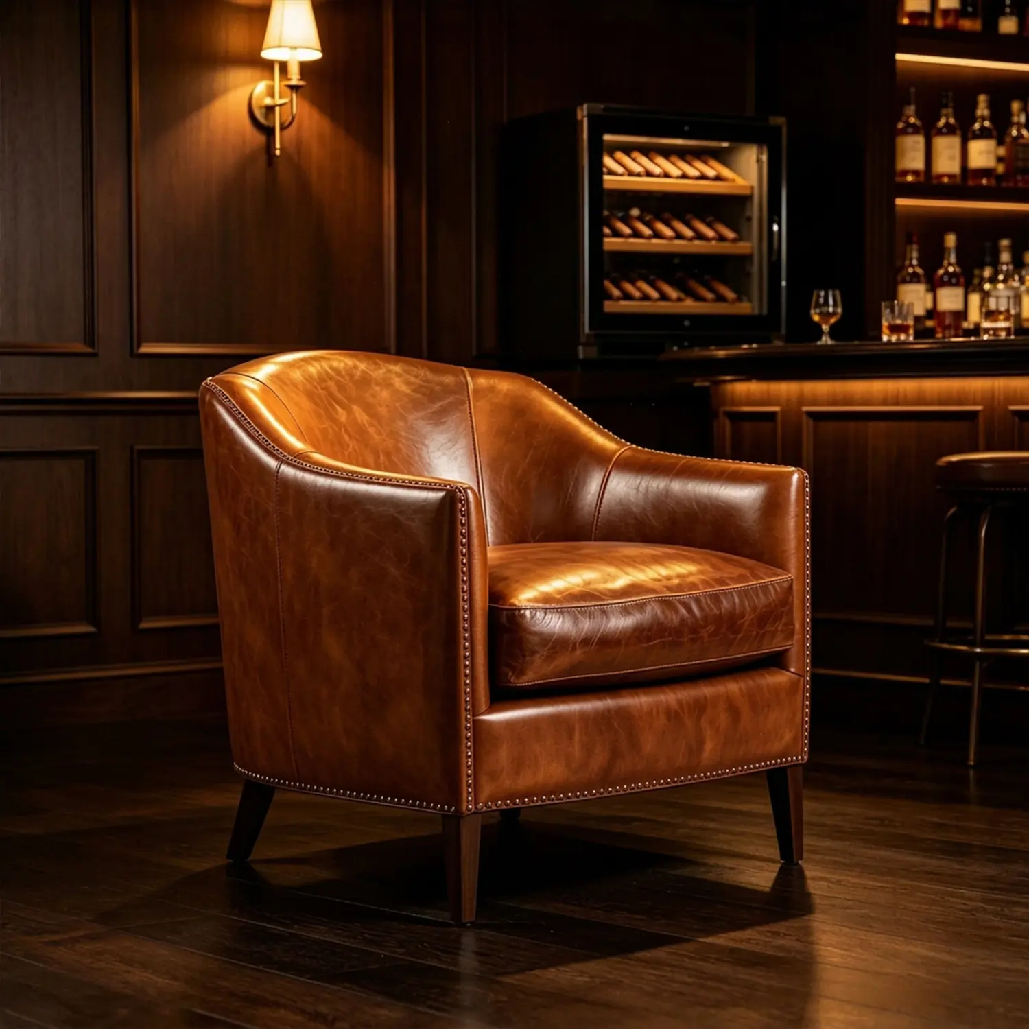 Vintage Brown Leather Accent Armchair for Living Room Image - 5 | homeyfad