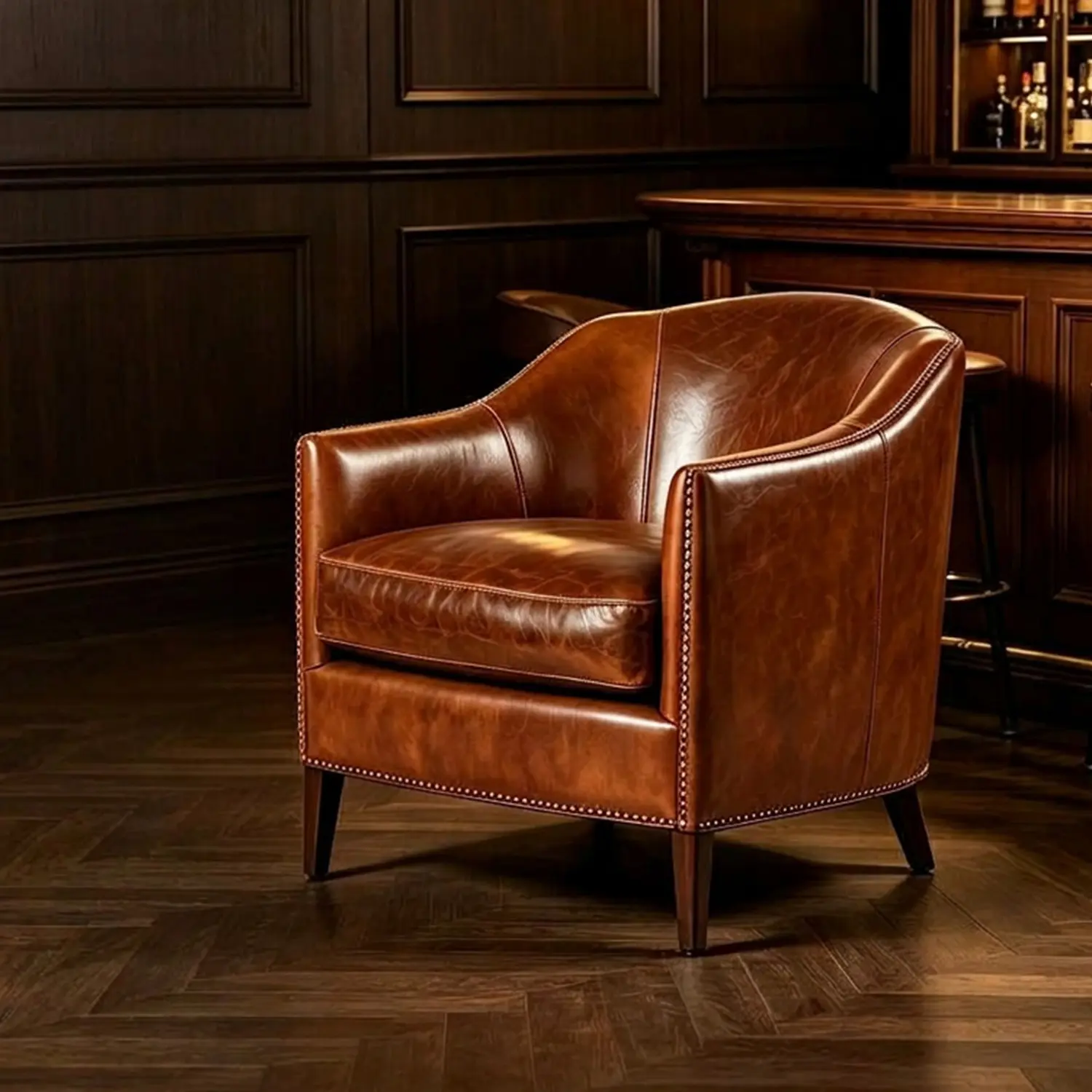 Vintage Brown Leather Accent Armchair for Living Room Image - 7 | homeyfad