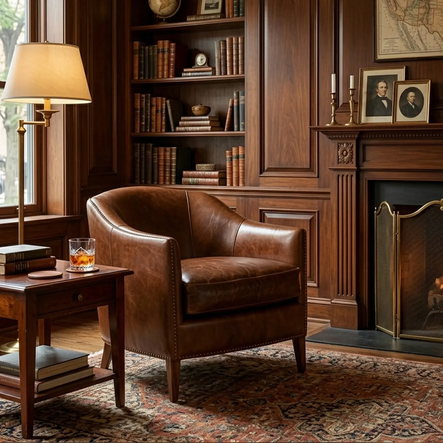 Vintage Brown Leather Accent Armchair for Living Room Image - 8 | homeyfad